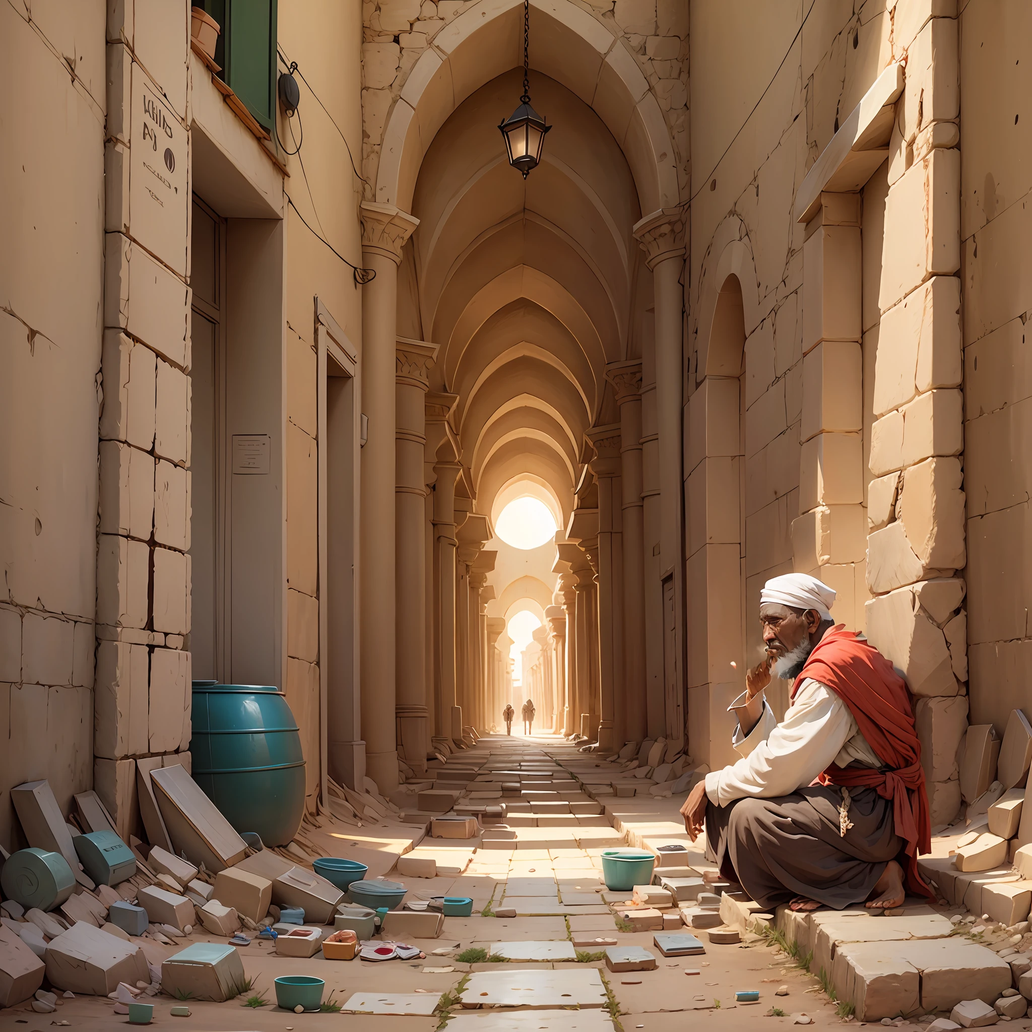 a blind beggar begging for alms