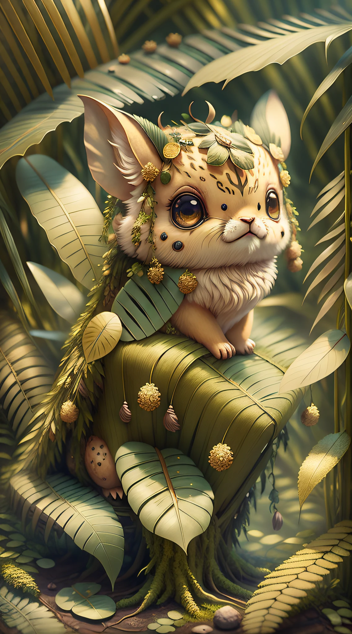 (masterpiece, best quality, detailed), cute ancient creature, jungle,