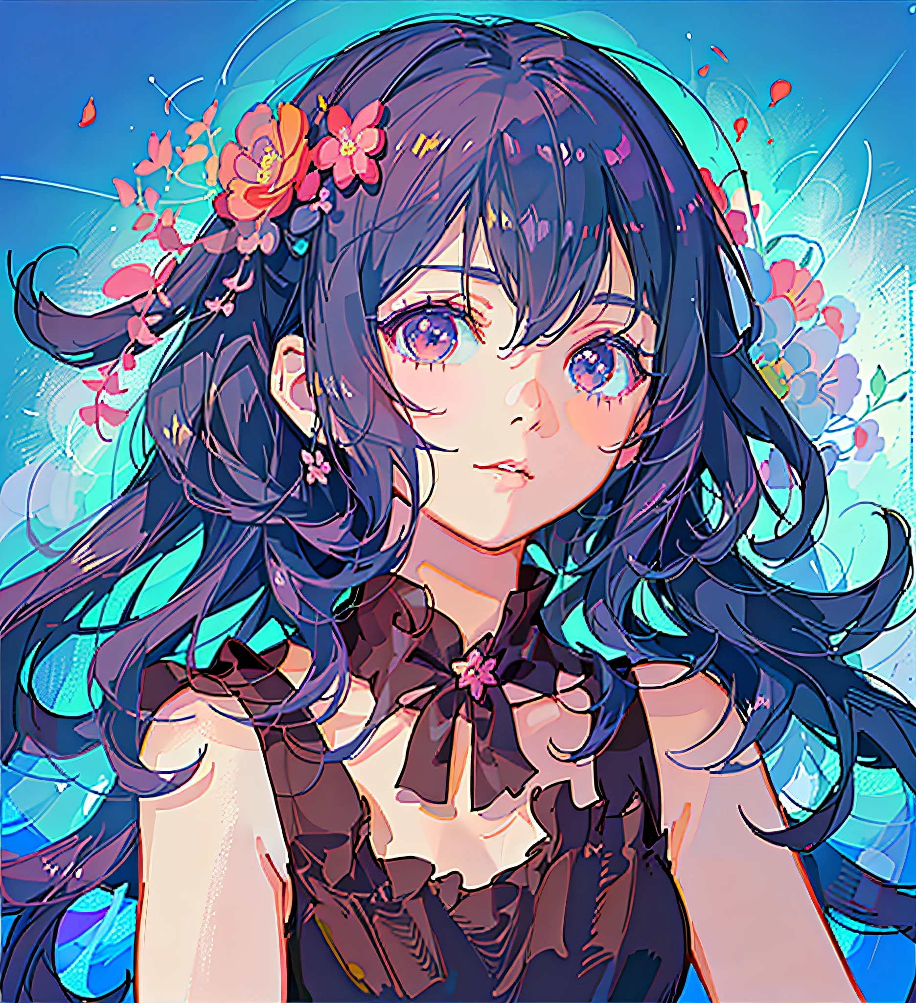 anime girl with flowers in her hair and a black dress, beautiful anime portrait, (anime girl), detailed portrait of anime girl, portrait anime girl, cute anime girl portraits, , anime style portrait, beautiful anime girl, anime moe artstyle, cute anime girl portrait, anime portrait, anime girl portrait, portrait of an anime girl, pretty anime girl