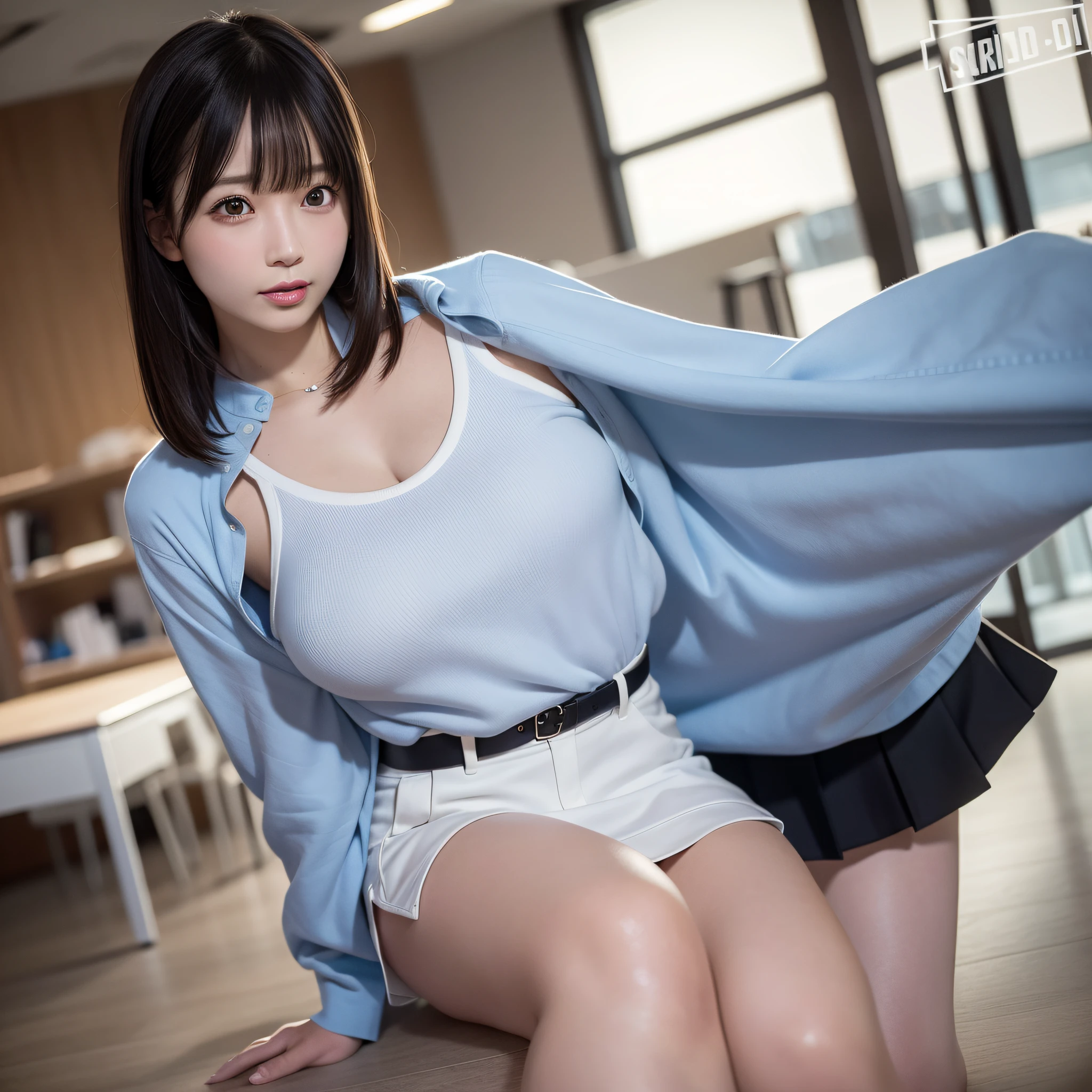 1girl, 20d, solo, office_lady, sexy, shirt, skirt, high_heels, bent_over, from_behind, from_below, (8k, RAW photo, best quality, masterpiece:1.2), (realistic, photo-realistic:1.37), professional lighting, photon mapping, radiosity, physically-based rendering, blurry, blurry_background, depth_of_field,