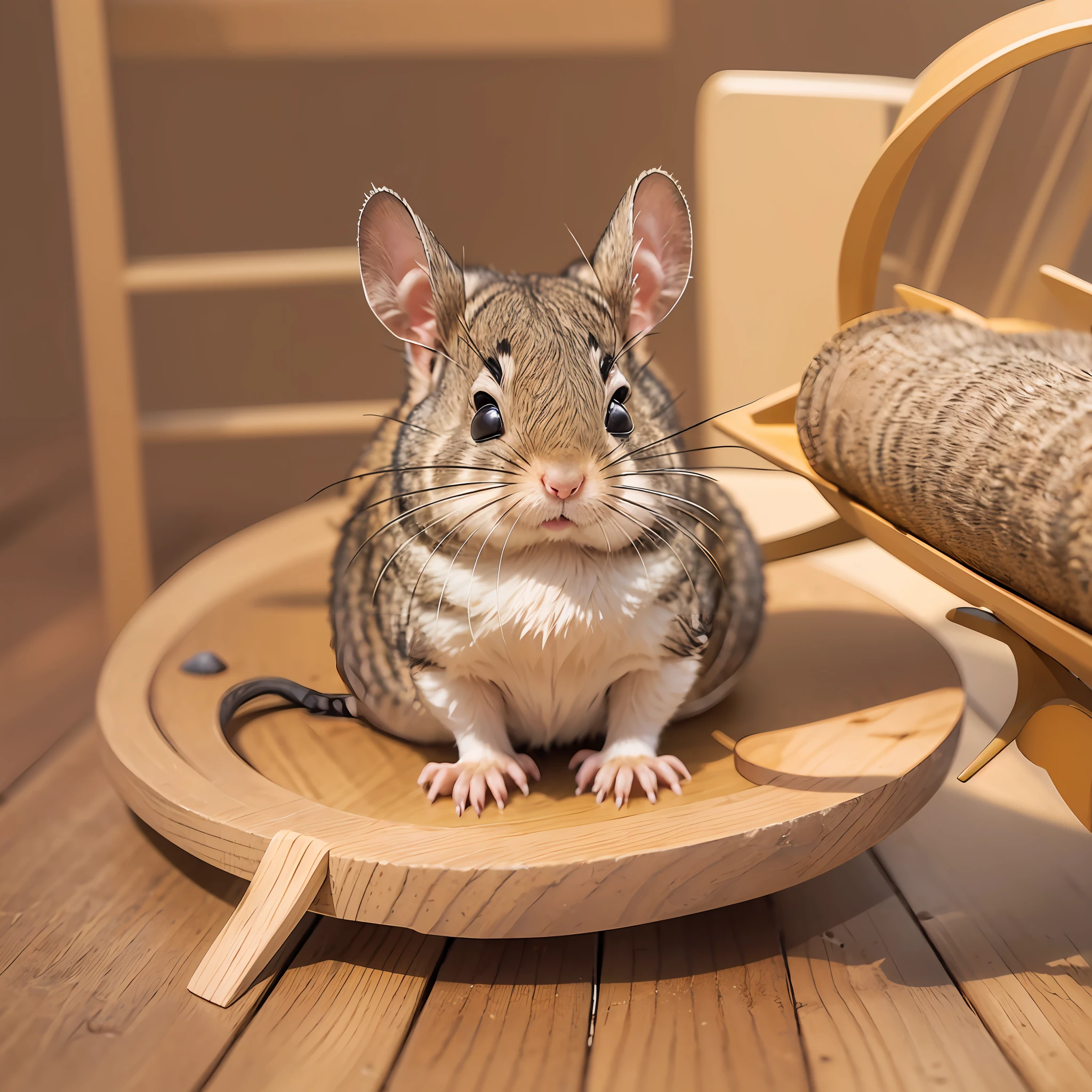 small brown rodent sitting at a wooden table, photo of Degu, photo taken with Sony A7R, rodent, close-up of adorable thing, chinchilla animal, degu, orange fluffy belly, --auto --s2