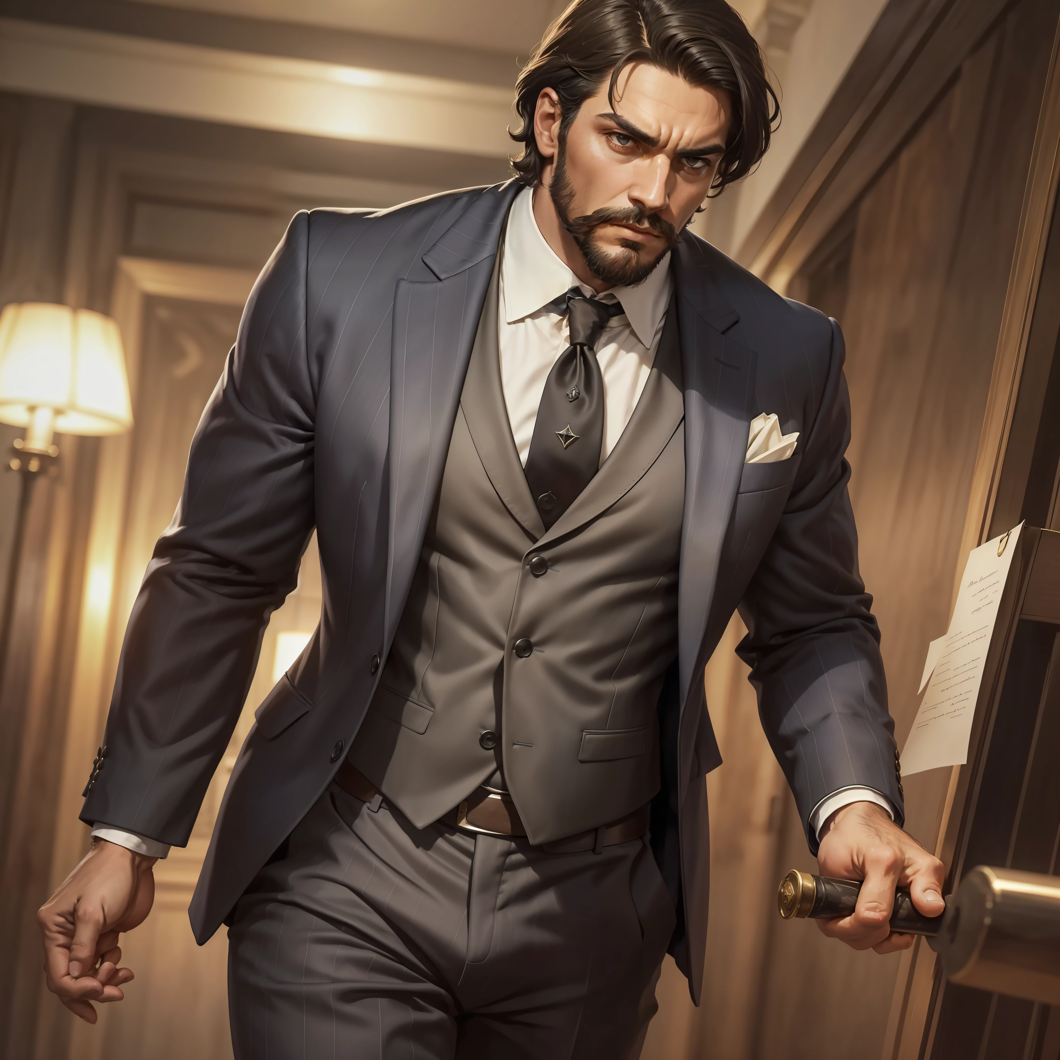 Oscar Delacroix is a tall, imposing man with a striking presence. He possesses a robust and athletic build, revealing his dedication to fitness. Her dark hair is short and combed back, giving her a professional and polished look. Oscar's eyes are piercing, of a deep tone that conveys his determination and wit.
He wears a carefully trimmed beard that adds a touch of mystery and masculinity to his face. His expression is always serious and focused, reflecting his meticulous nature as a private detective. Oscar wears a tailored suit, usually in dark shades, that enhance his elegant and professional appearance. He wears an investigator badge attached to his chest, demonstrating his authority and expertise in the field.
Oscar is known for his upright and firm posture, conveying confidence and determination. He possesses a gravelly and striking voice, which echoes with authority when necessary. His way of moving is agile and precise, evidencing his ability to unravel mysteries and follow clues. Overall, Oscar Delacroix's appearance inspires respect and trust, making him a formidable and reliable detective.
