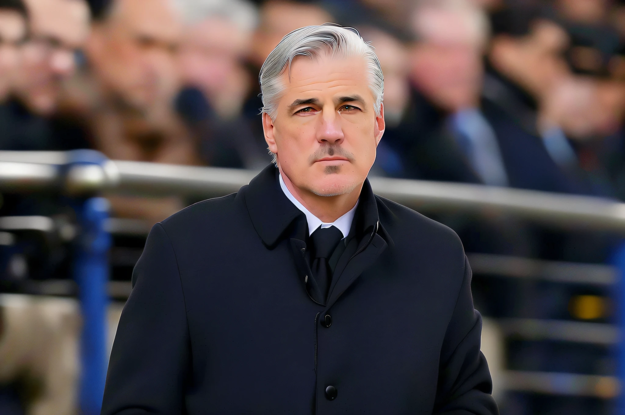 Arafed man in black coat and tie standing, straight mouth, Pitt, Getty Images, exclusive, stern, city, sports, a handsome, sport, f/1, stern look, goat, February), star, Sunday, photo credit: AP, Patrick Nagle, he has dark gray hair, title, looking serious, a silver-haired madman