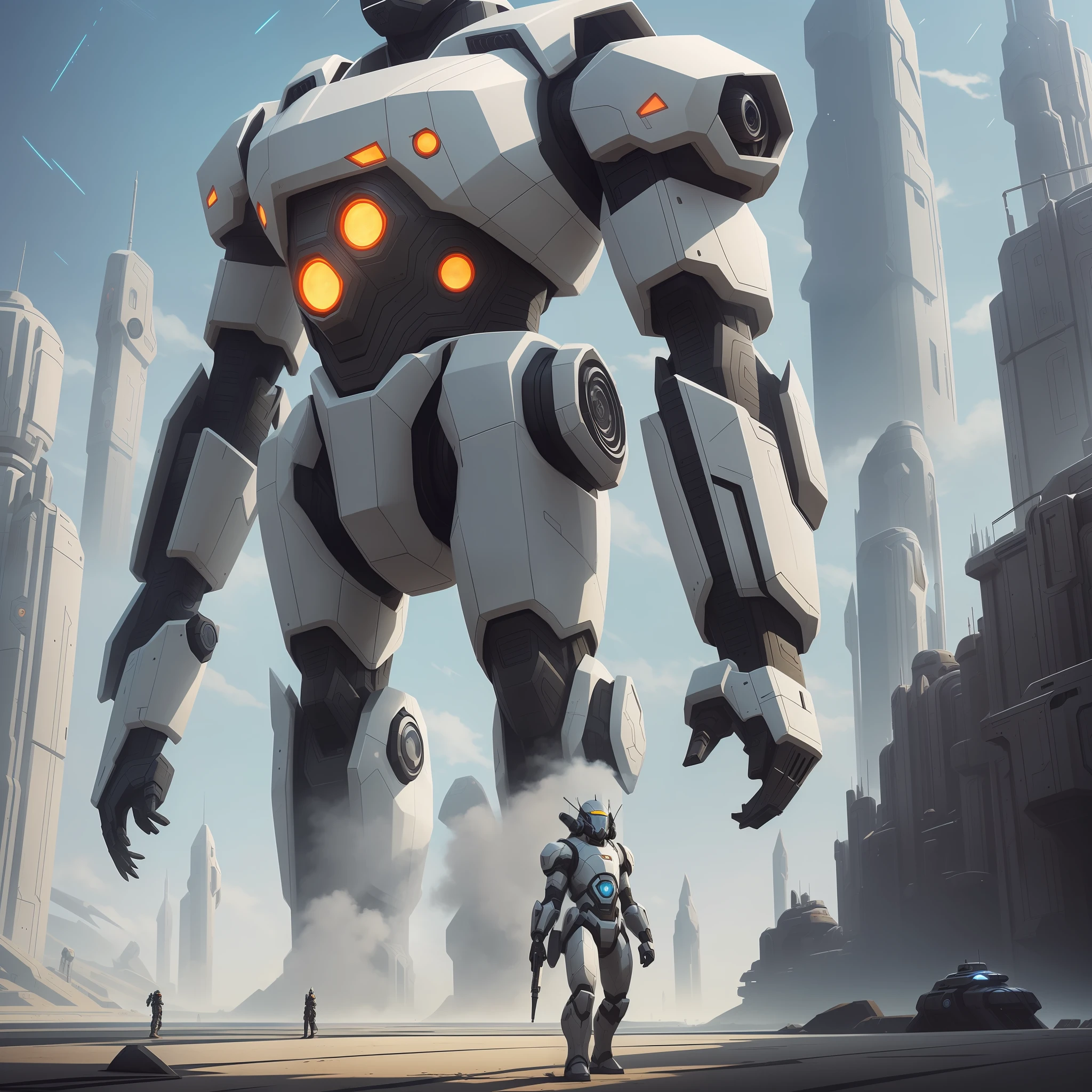 standing mech, simple_background, white_background, reggie steel, metal, black sand, laser sight, owtech, sci-fi, stylized, ghibli, flat monochrome, light and shadow realistic, cyberpunk, futuristic, digital art, masterpiece, best quality, graphic animation, sfw, starsector, sci-fi style, high-tech product, sci-fi, fantasy, very detailed, digital painting, Trends on artstation, concept art, sharp focus, illustration, --auto --s2
