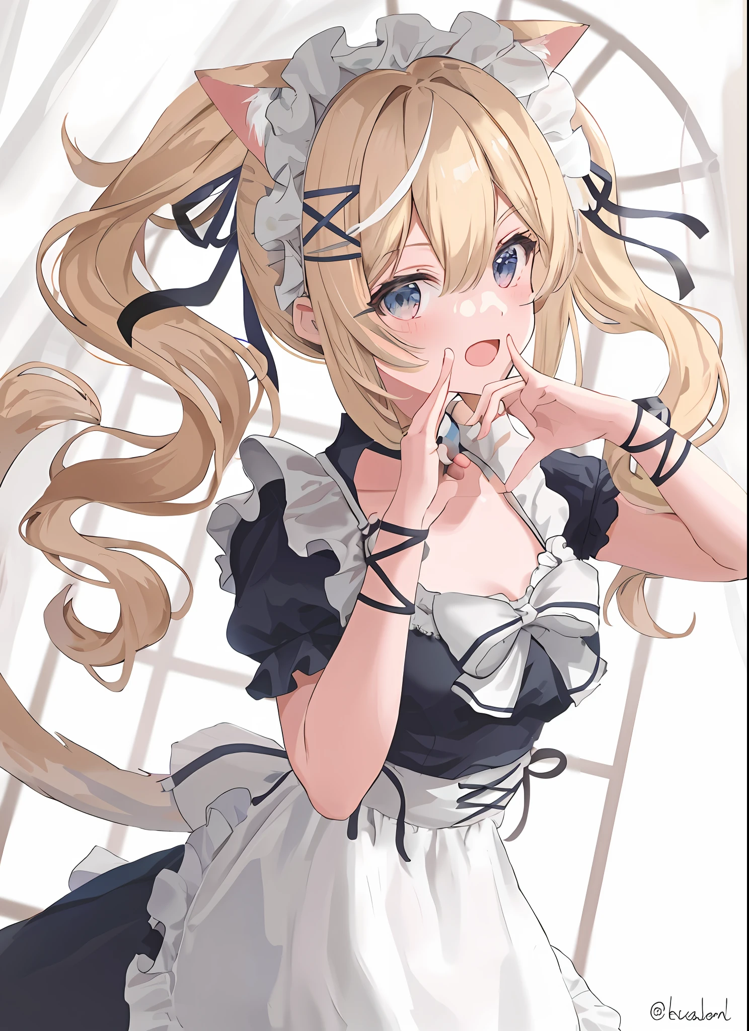 anime character of a maid with a cat ears and a cat tail, anime girl in a maid costume, gorgeous maid, loli in dress, anime cat girl in a maid costume, cute anime waifu in a nice dress, splash art anime loli, maid outfit, clean detailed anime art, small curvy loli, anime waifu, loli, maid dress