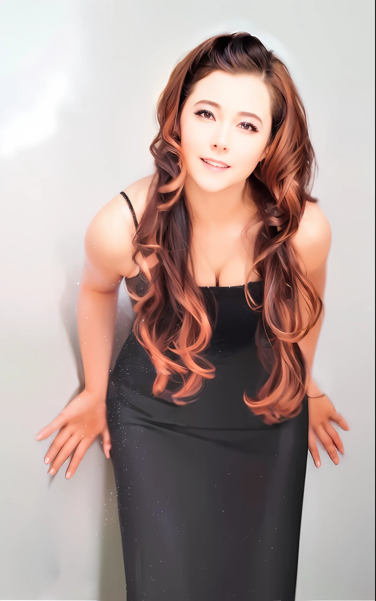 Top quality, masterpiece, ultra high resolution, (photorealistic: 1.4), raw photo, (transparent dress: 1.6), (smile: 2.0), (sexy: 1.6), big eyes, moist eyes, upper eyes, exposed cleavage, perfect dress with body lines clearly prominent, breast shape clearly prominent, crotch line clearly prominent,
