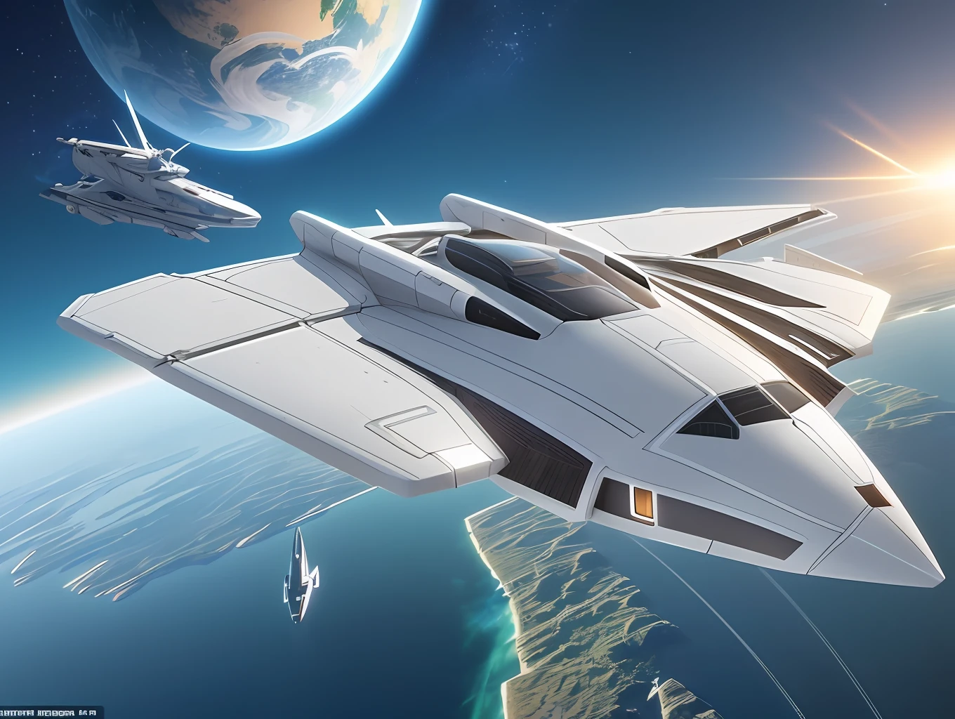 (ultra-detailed, dynamic angle + pose, (beautiful:1.1+gorgeous:1.1), spaceship floating in the sky above Earth, CG unity:1.1, 8k:1.1) --auto --s2