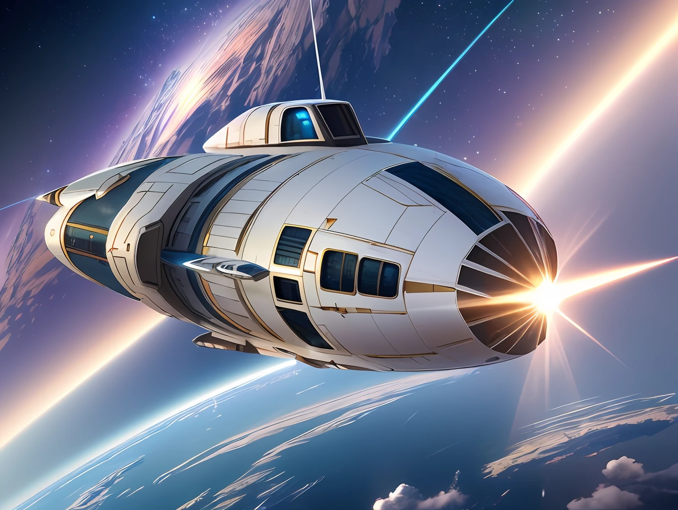 (ultra-detailed, dynamic angle + pose, (beautiful:1.1+gorgeous:1.1), spaceship floating in the sky above Earth, CG unity:1.1, 8k:1.1) --auto --s2