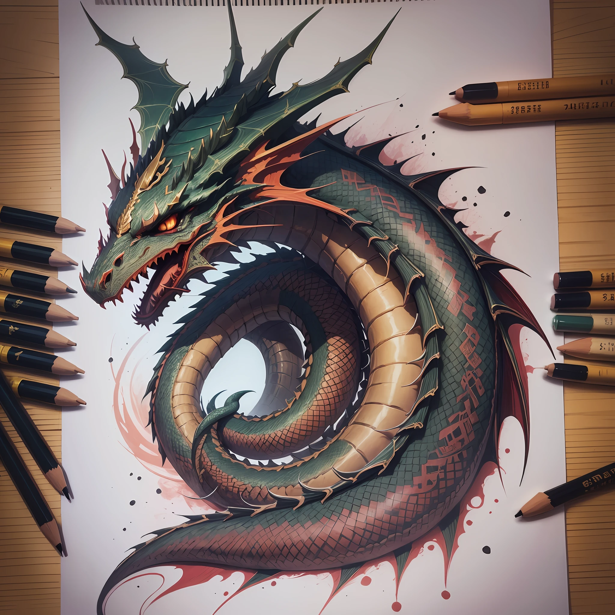 Drawing of a dragon in oriental style for tattoo, sketch style --auto --s2