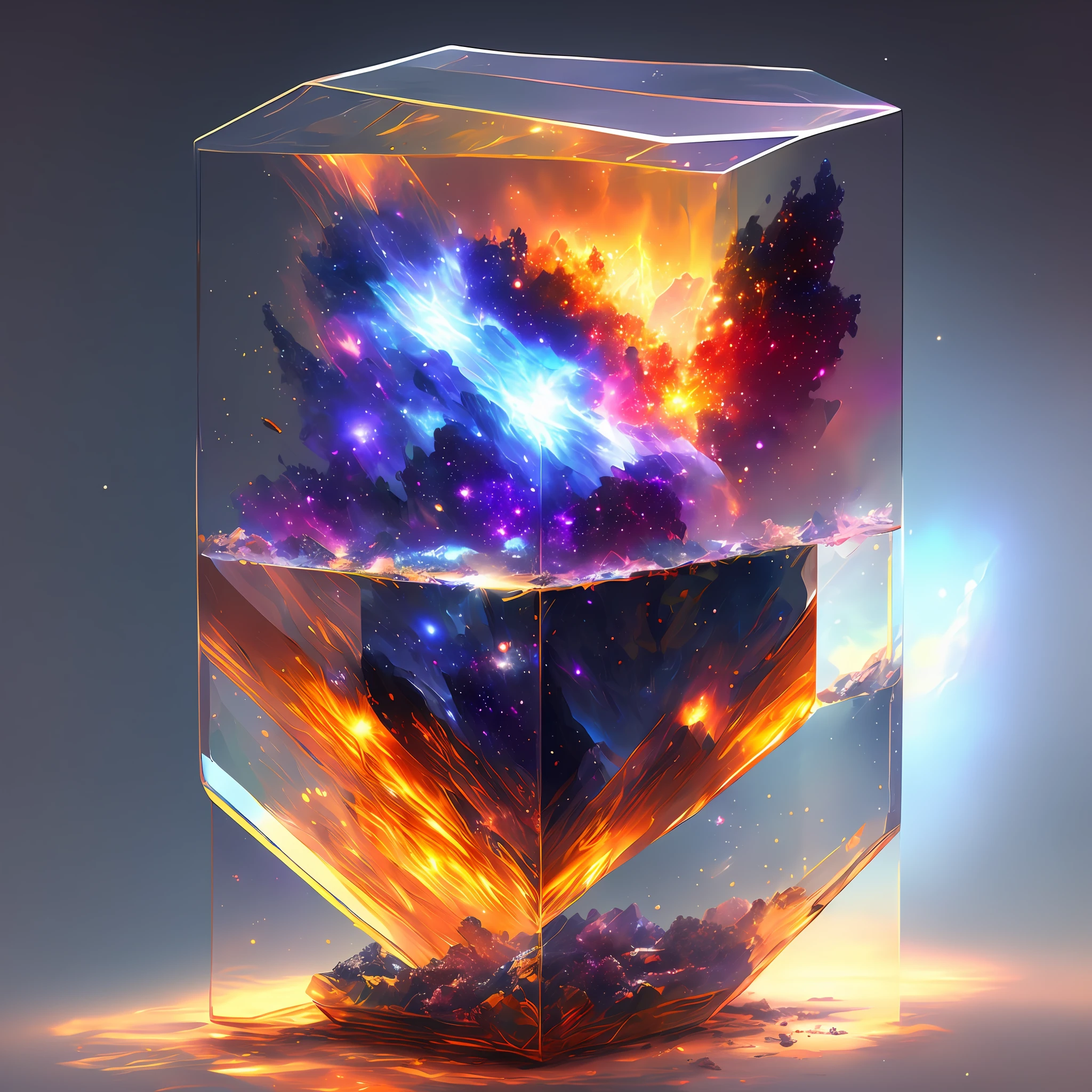 there is a glass box with a picture of a galaxy inside, 3d digital art 4k, full of glass. cgsociety, 4k highly detailed digital art, beautiful art uhd 4 k, 3 d render beeple, colorful redshift render, fractal crystal, 8k stunning artwork, digital art 4k, digital art 4 k