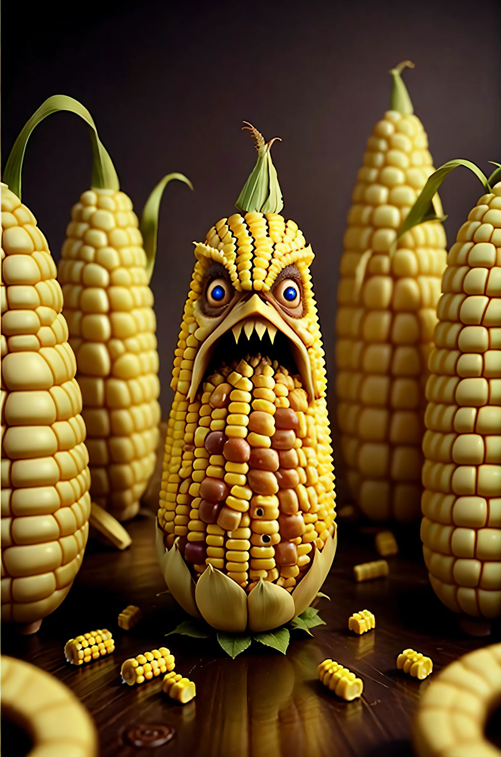 symmetrical fruitynightmare Corn, octane render, unreal engine, highly detailed, intricate