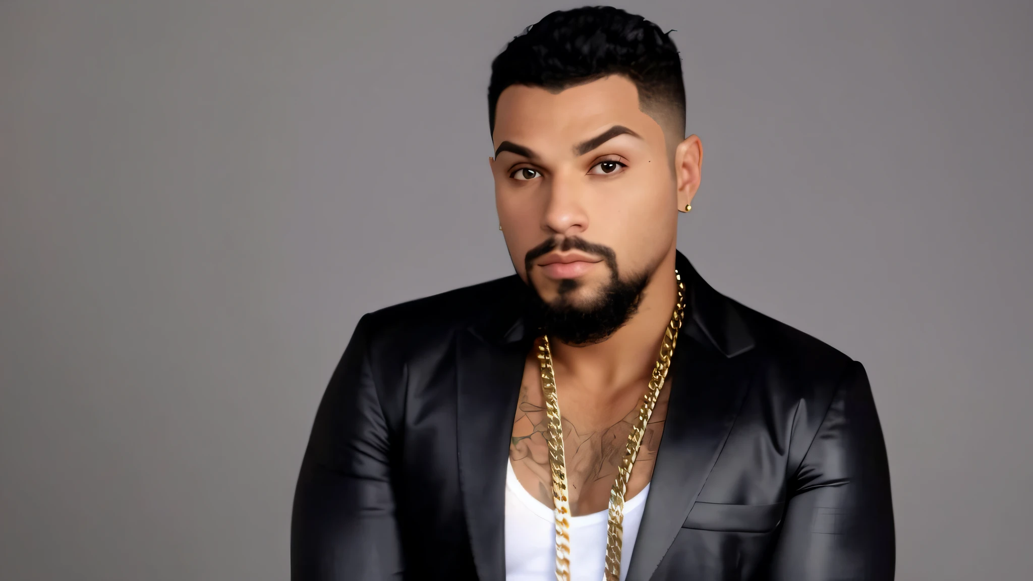 a close up of a man in a black jacket and a gold chain, taken in the early 2020s, joseph moncada, photo shoot, inspired by Gerald Kelly, luis melo, portrait of danny gonzalez, handsome man, promotional photo, against dark background, david villegas, photo from a promo shoot, promotional picture, pablo perdomo