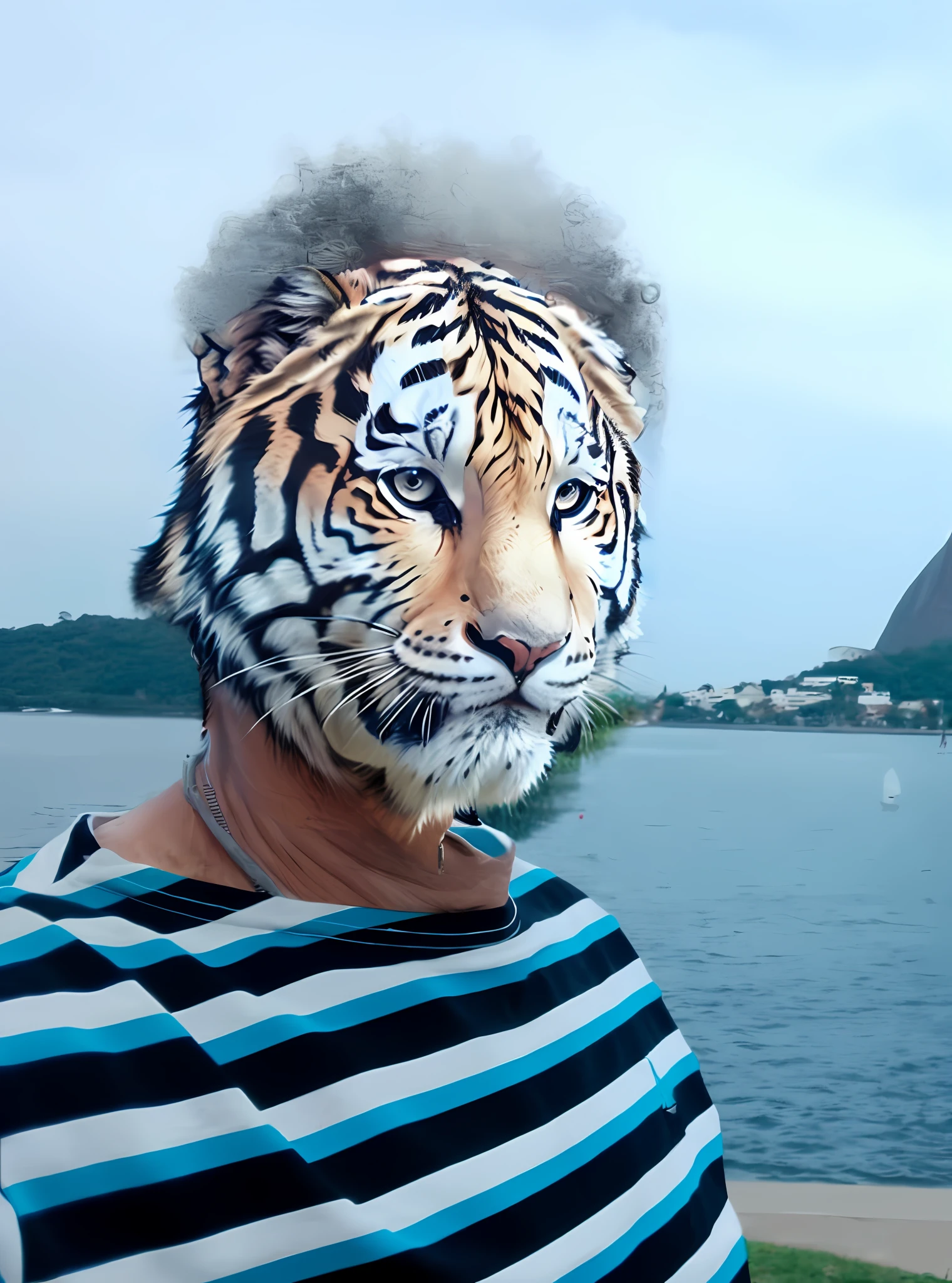 mix with white tiger face, realistic, perfect