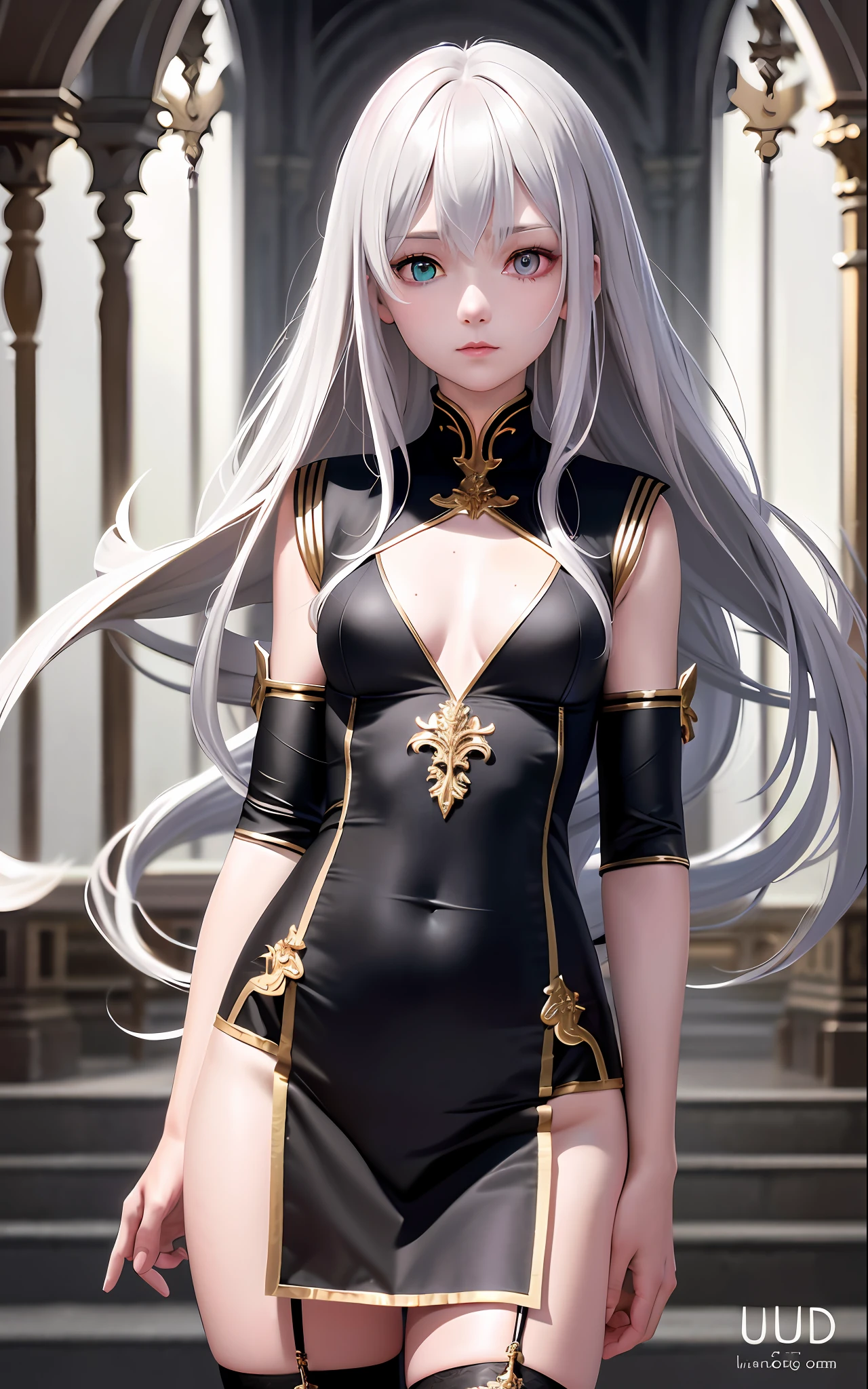 Superb Piece, High Resolution, Best Quality, UHD, Super Detail, Award-Awarded, 16k, (Upper Body), A Beautiful Maiden, Gray Hair, Hair, ((Heterochromia), Hanging Corners, Fair Skin, (Small Breasts), (Slim Body), (Garreg Mach Monastery uniform))