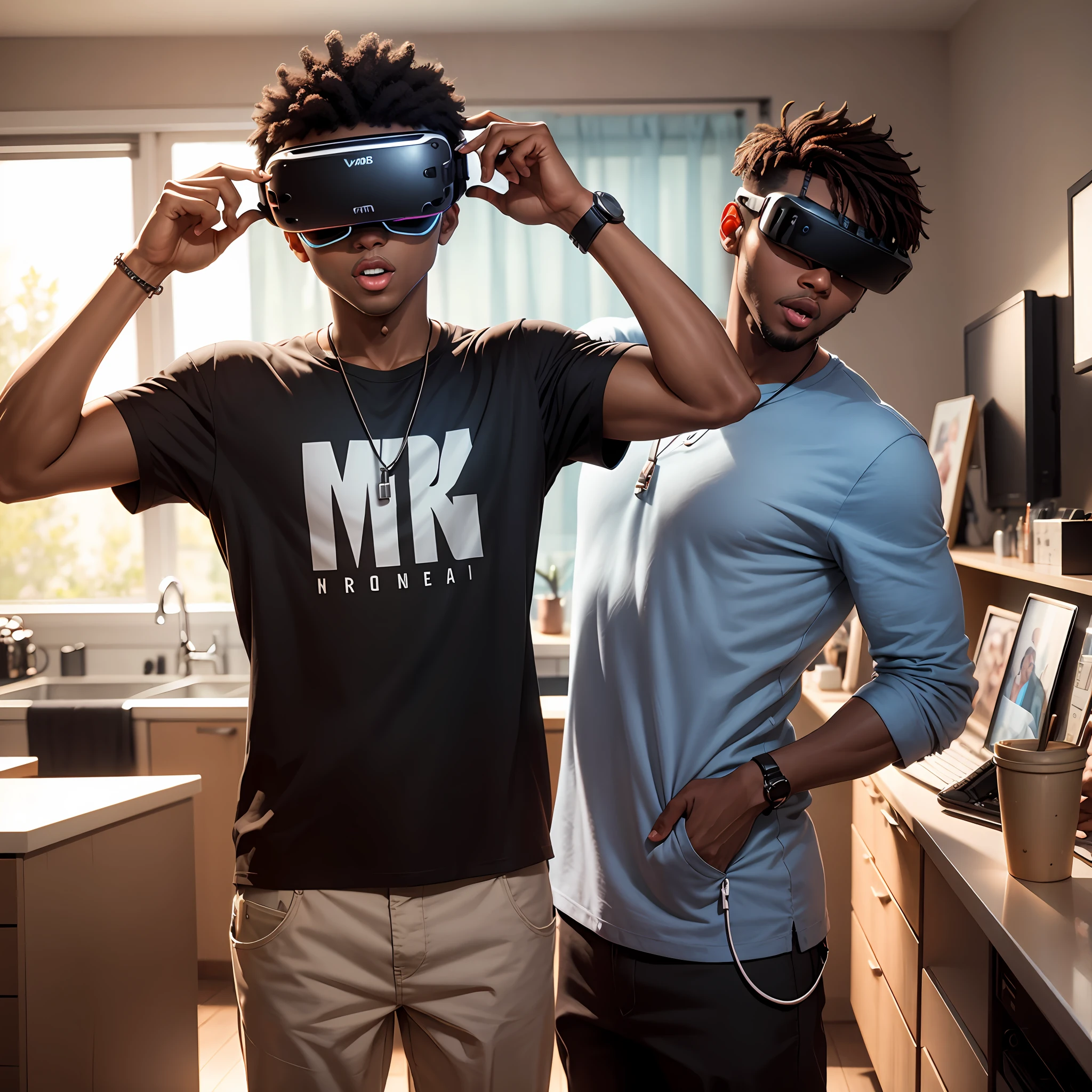 A surprised brown-skinned young man wearing vr glasses