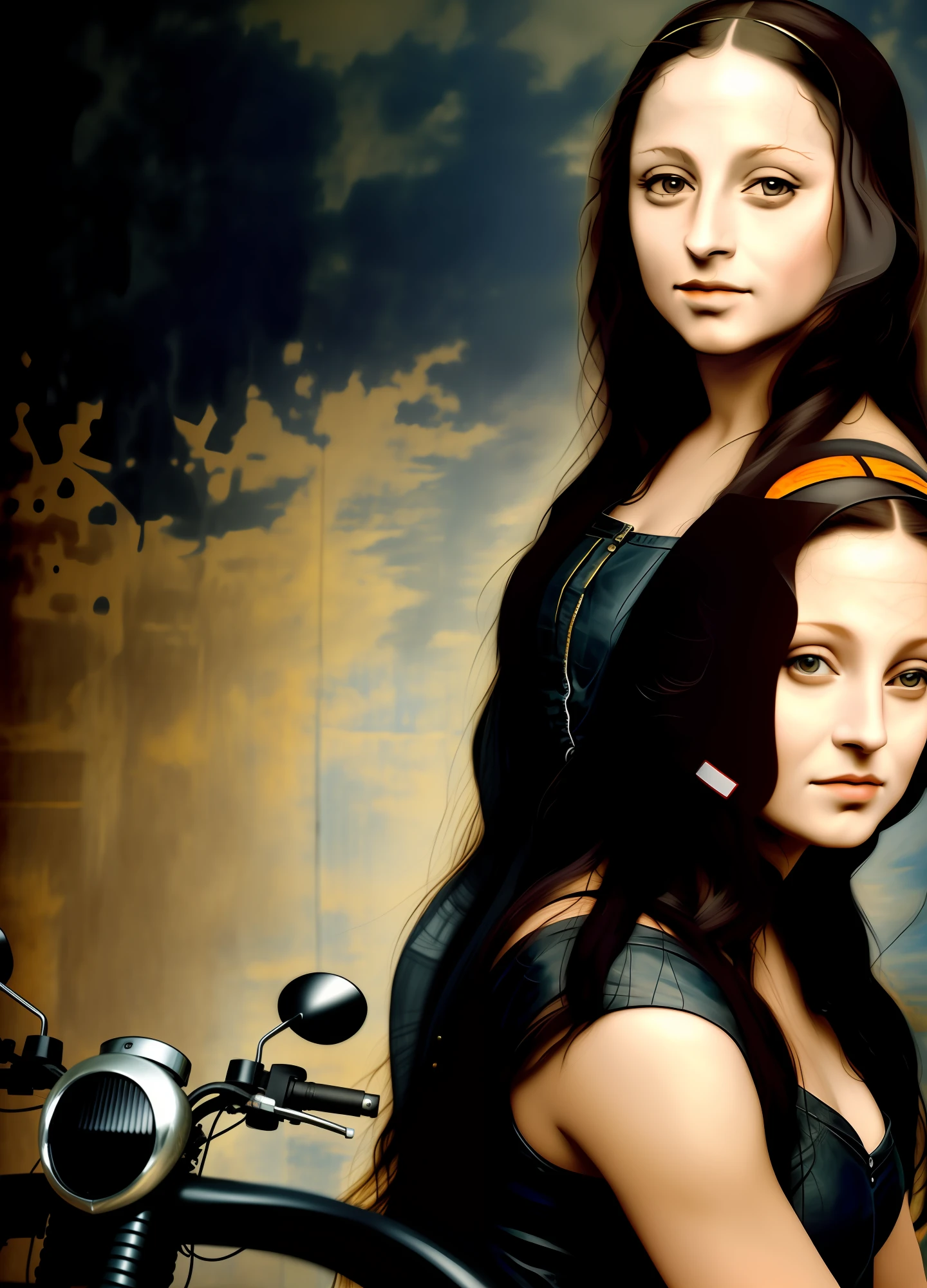 Mona lisa riding a motorcycle