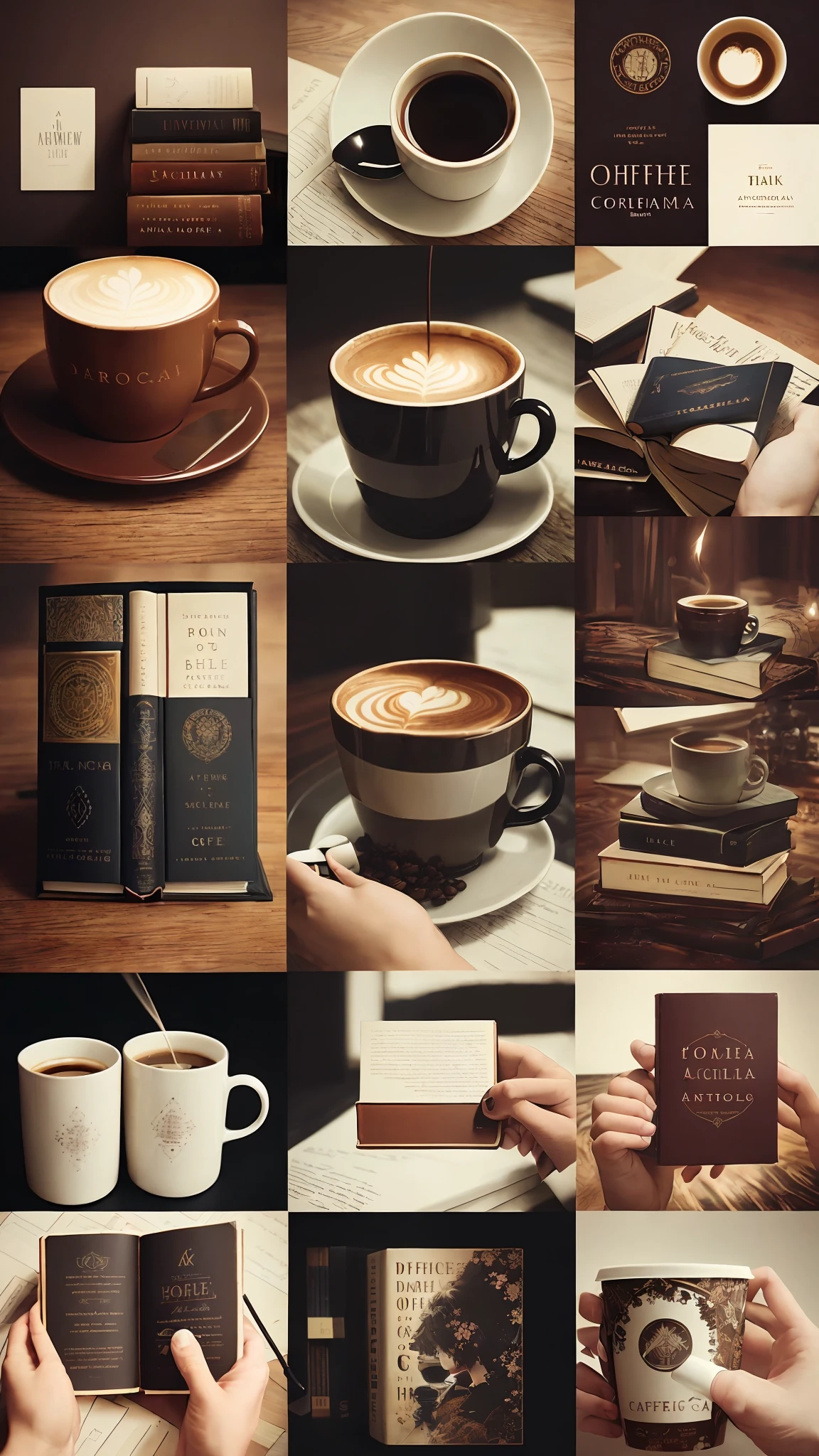a collage of photos of a person holding a book and a cup of coffee, dark academia aesthetic, wallpaper aesthetic, story telling aesthetic, brown colours, dark academia aesthetics, brown tones, light academia aesthetic, 2 k aesthetic, game aesthetic, an aesthetic!, cozy aesthetic, brown colors, aesthetic!!!!, aesthetic!!, dreamcore aesthetic, aesthetic!!!!!!!!!!, soft aesthetic