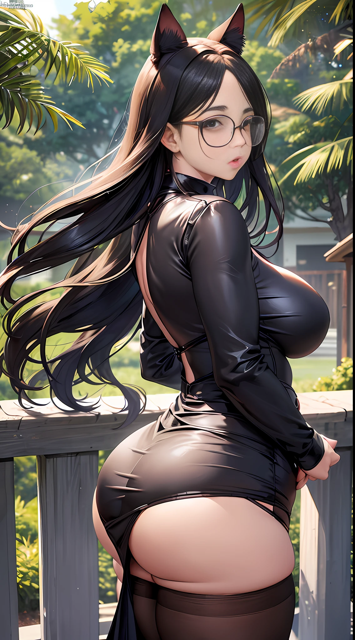Super huge big ass, super huge breasts, prominent, wearing glasses, junior high school cat lady girl, slightly fat, thin waist Dressed very revealing Forward convex back Upturned super huge breasts Super big tits Bigger than the head Ass upturned Help her Big breasts Exposed Wearing revealing Super super large breasts Masterpiece Best quality Exquisite face
