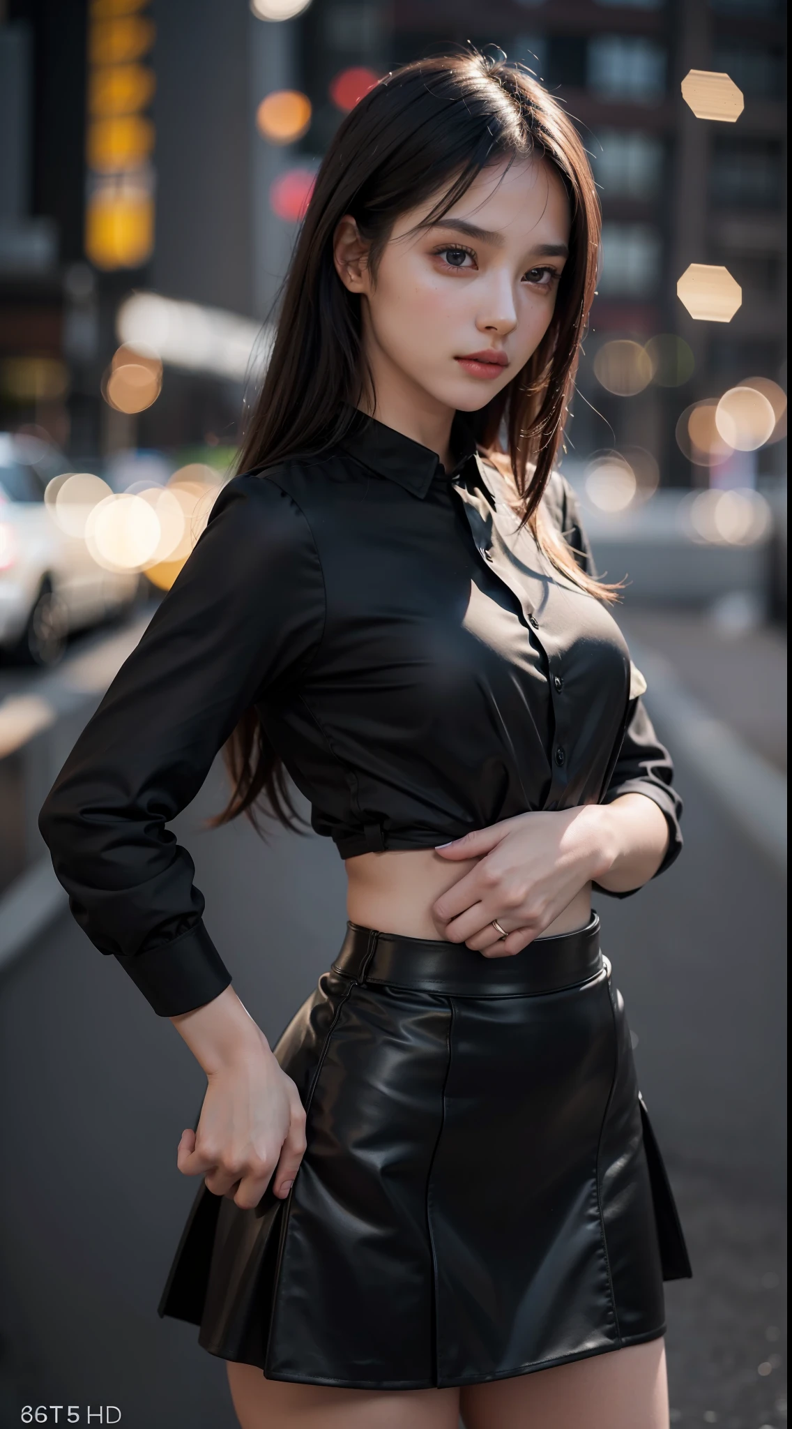Best Quality, Masterpiece, 1 Girl, Beautiful Face, (Photo Realistic:1.3), Edge Lighting, (High Detail Skin:1.2), 8K Ultra HD, DSLR, High Quality, High Resolution, 4K, 8K, Bokeh, Ridiculous, Best Ratio Four Fingers and One Thumb, (Realistic:1.3), Urzan, Cute Kawaii 1girl, Professional woman in black silk hip skirt