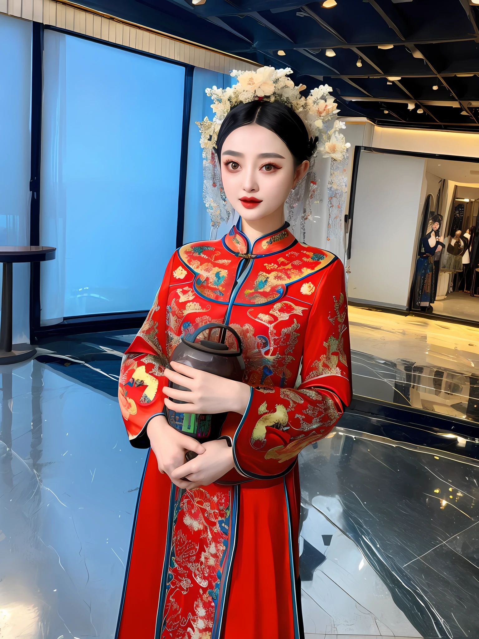 Beauty, long hair, scene in the universe, 30 years old, sexy, cheongsam, like Jing Tian, 1 meter 7, big chest