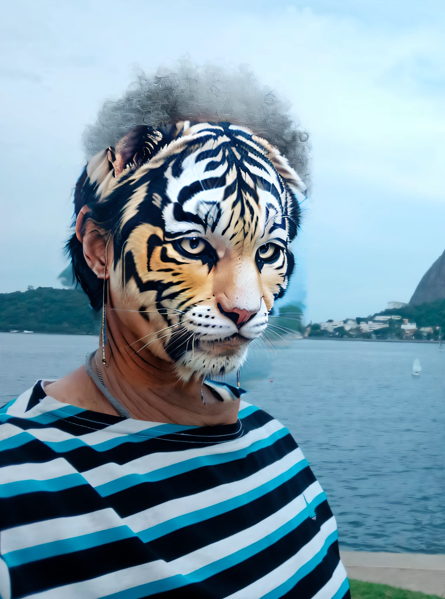 mix with white tiger face, realistic, perfect