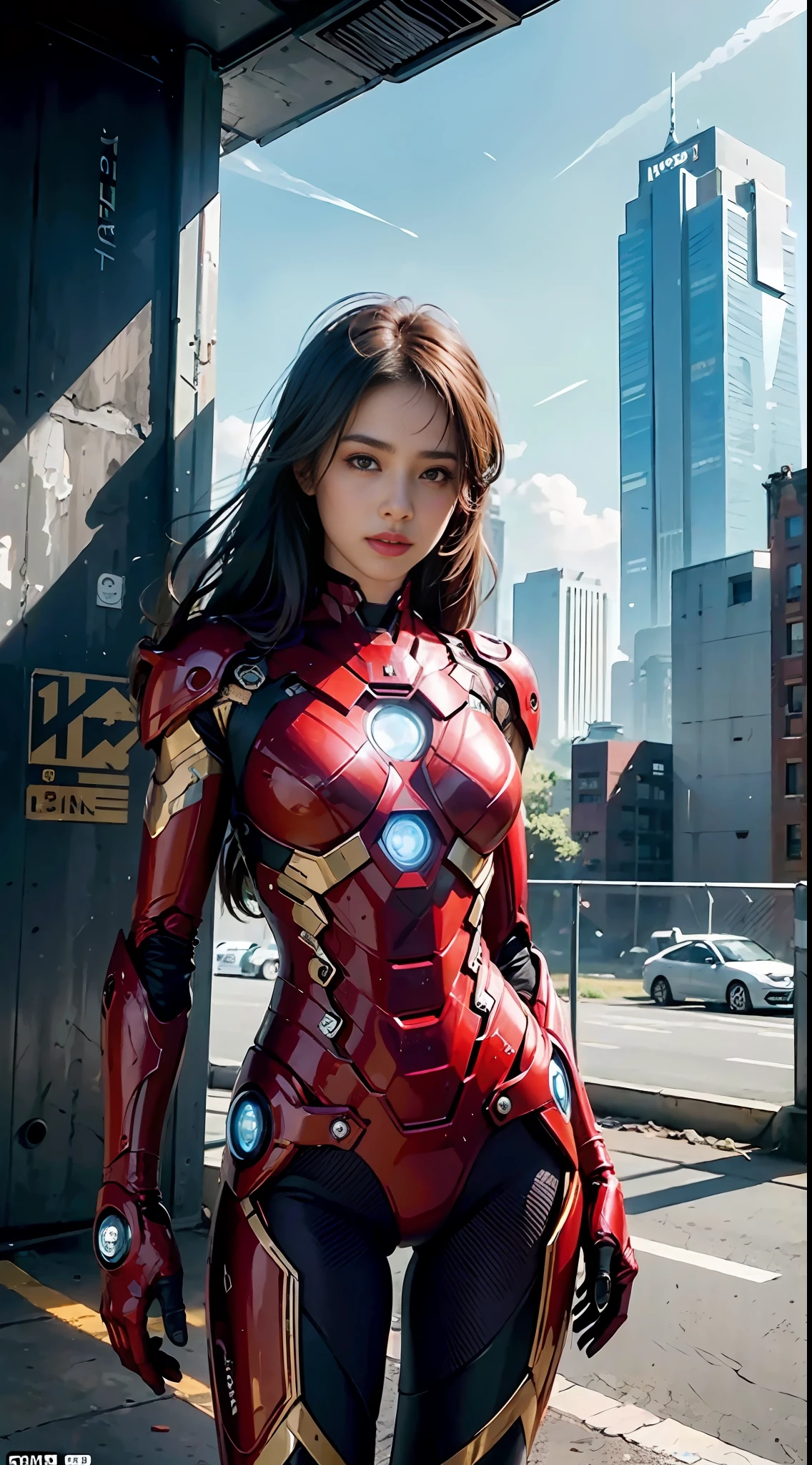 (1girl:1.3), solo,__body-parts__, official art, unity 8k wallpaper, ultra detailed, beautiful and aesthetic, beautiful, masterpiece, best quality, RAW, masterpiece, super fine photo,, best quality, super high Resolution, photorealistic, sunlight, full body portrait, stunningly beautiful,, dynamic pose, delicate face, vibrant eyes, (side view), she is wearing a futuristic Iron Man mech, red and gold, Highly detailed abandoned warehouse background, detailed face, detailed complex busy background, messy, gorgeous, milky, high detailed skin, realistic skin details, visible pores, sharp focus, volumetric fog, 8k uhd, dslr camera, High quality, film grain, fair skin, photorealism, lomography, sprawling metropolis in a futuristic dystopia, view from below, translucent
