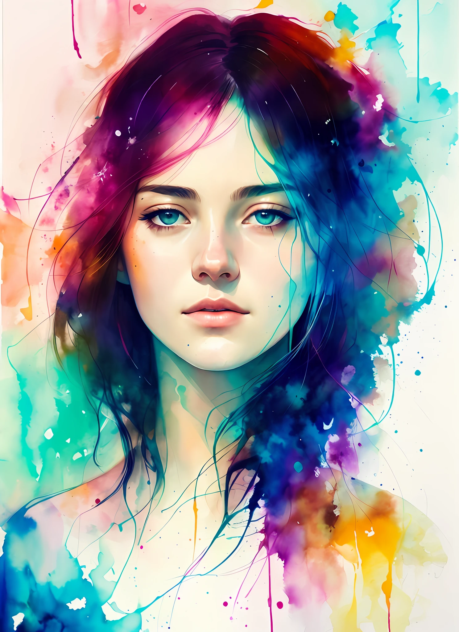 a painting by mse a woman by agnes cecile, luminous design, pastel colours, ink drips, autumn lights