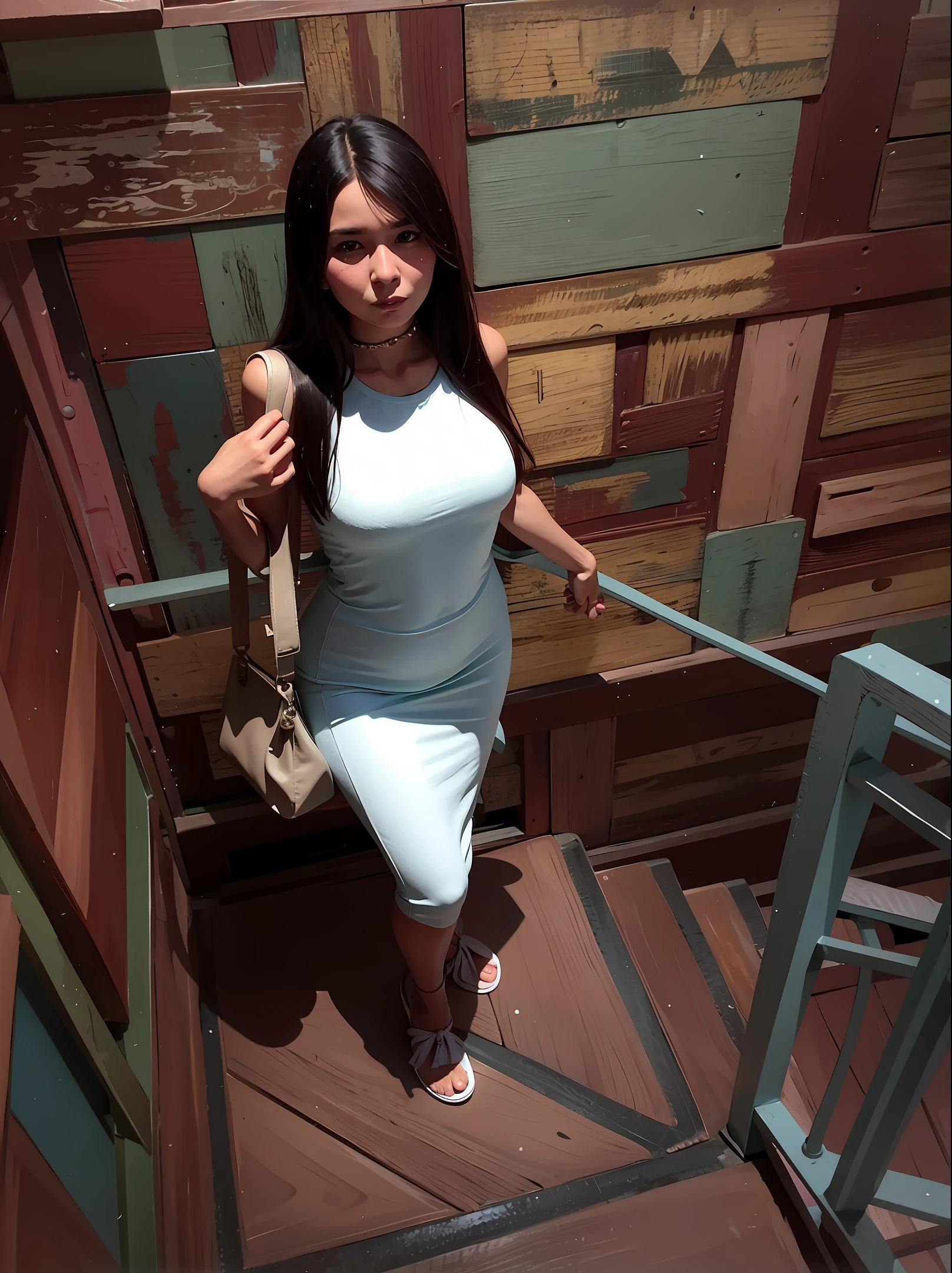 slim woman with thin waist, Extremely beautiful woman in blue dress holding a bag --auto --s2
