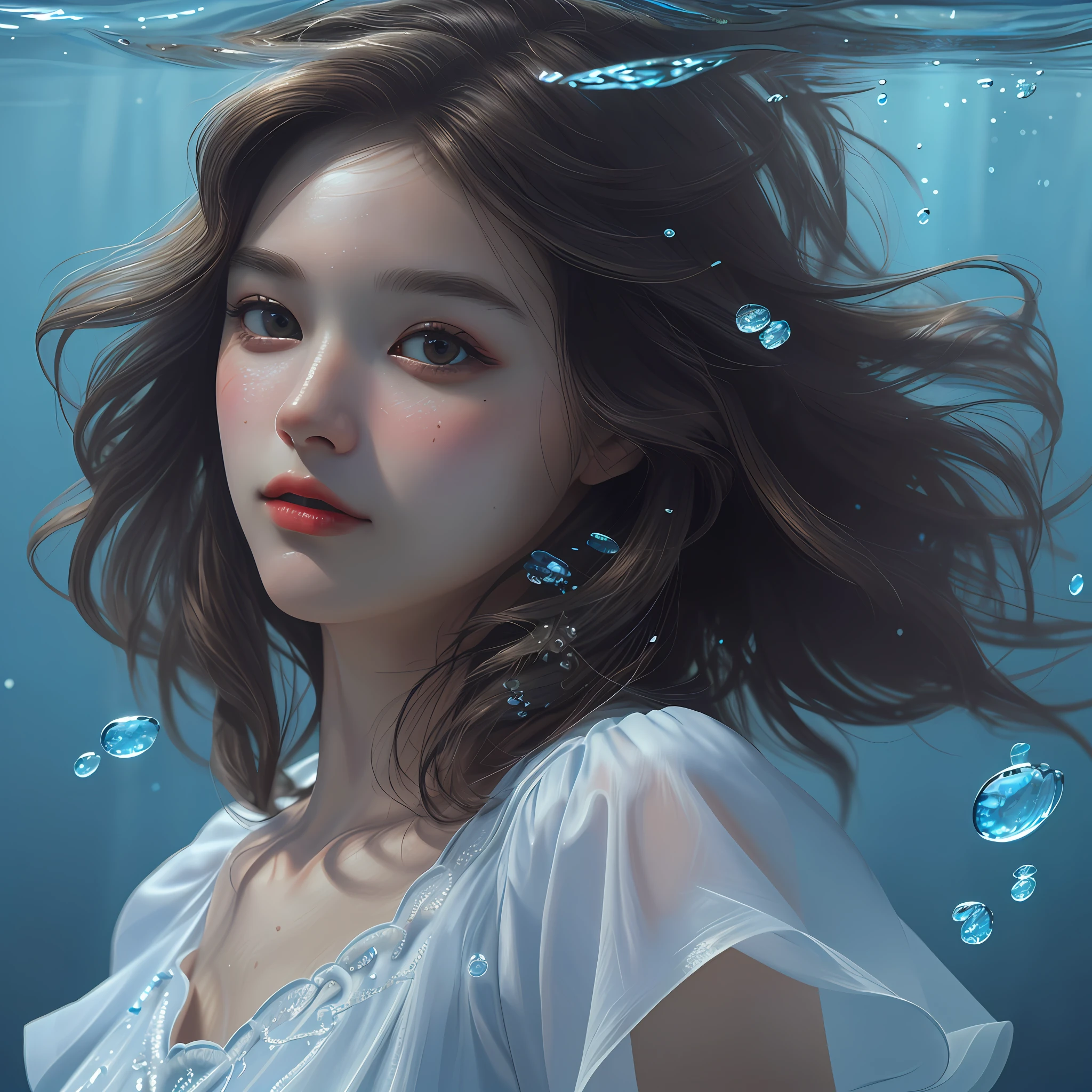 (Best Quality, Masterpiece: 1.4), (Realism: 1.2), (Realism: 1.2), (Absurdity: 1.2), 4K, Detailed, Ultra Detailed, Digital Art, Detailed Face, (Ultra Detailed Eyes: 1.2), Underwater, Beauty