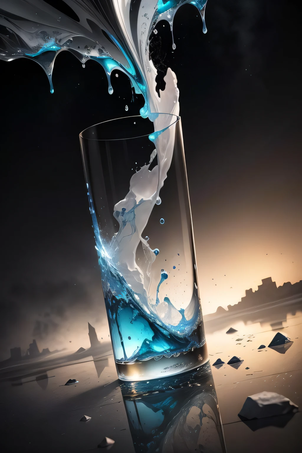 ancient knowledge, pronounced feminine organic glass morphism structure, plastic, going through time and space, ether flow in a shattered titanic structure, frosted glass behance design, subsurface scattering of diffused light, jewelry macro shot, fluid marbling, (stratal incisions:1.1), dynamic, diagonal, tilted, complex composition, bright vivid color accent, slate gray atmosphere, hdr, dramatic light, cinematic