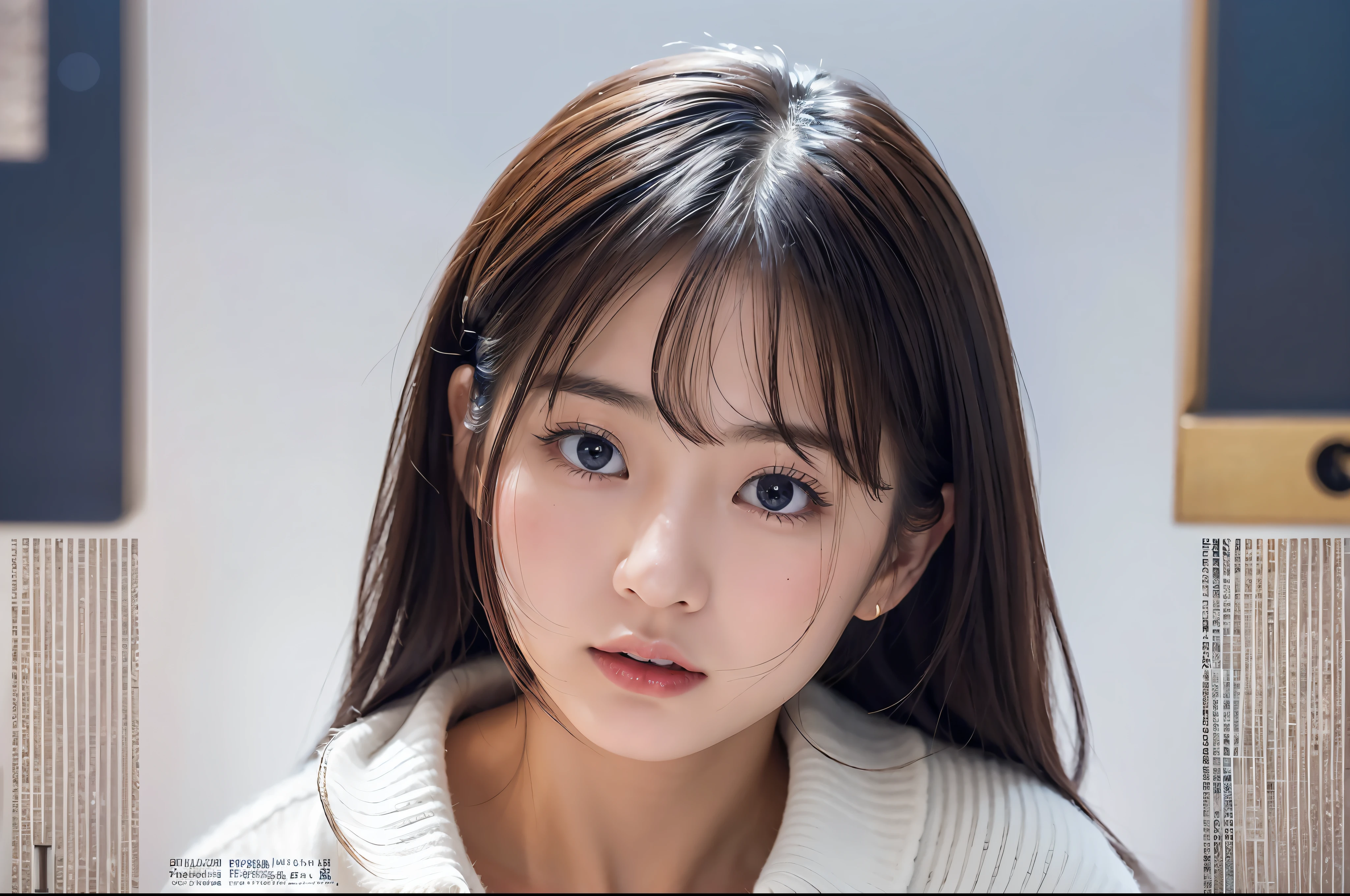 Close up portrait of woman in white knit and navy blue skirt, Japan model, young sensual gravure idol, young cute gravure idol, realistic young gravure idol, realistic sensual gravure idol, young gravure idol, sophisticated gravure idol, Yoshitomo Nara, young skinny gravure idol, beautiful asian girl,