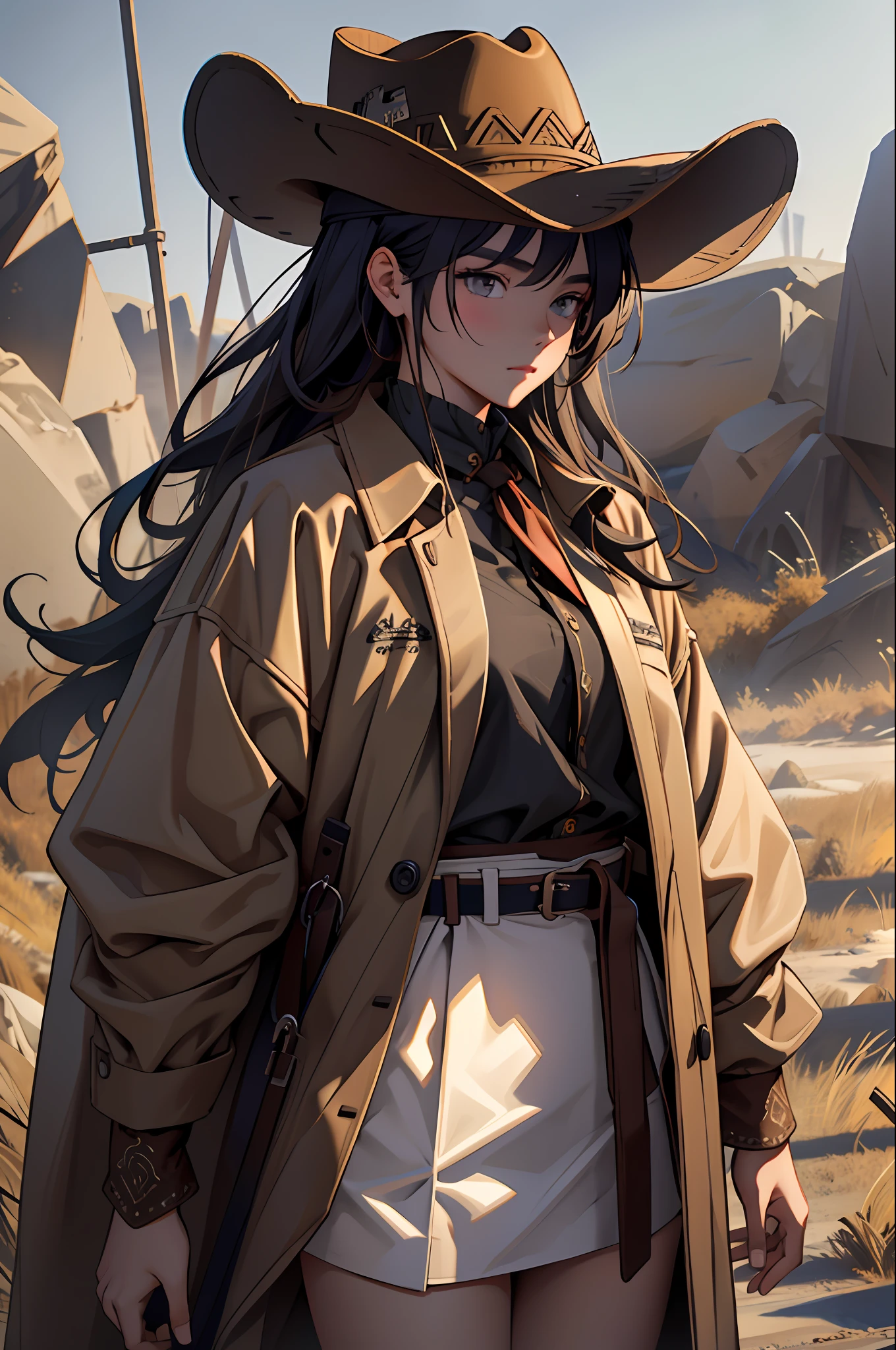 Long Coat, Gunman, Wilderness, Western Cowboy Style, Photography, Best Quality, Realistic, Photorealistic, Intricate Detail, (Delicate Detail), (Intricate Detail), Cinematic Light, Top Quality Backlight, Clear Line, 8K, Ultra High Resolution, ulzzang-6500-v1.1 Masterpiece, Best Quality, 8K Resolution, Real,
1 girl,