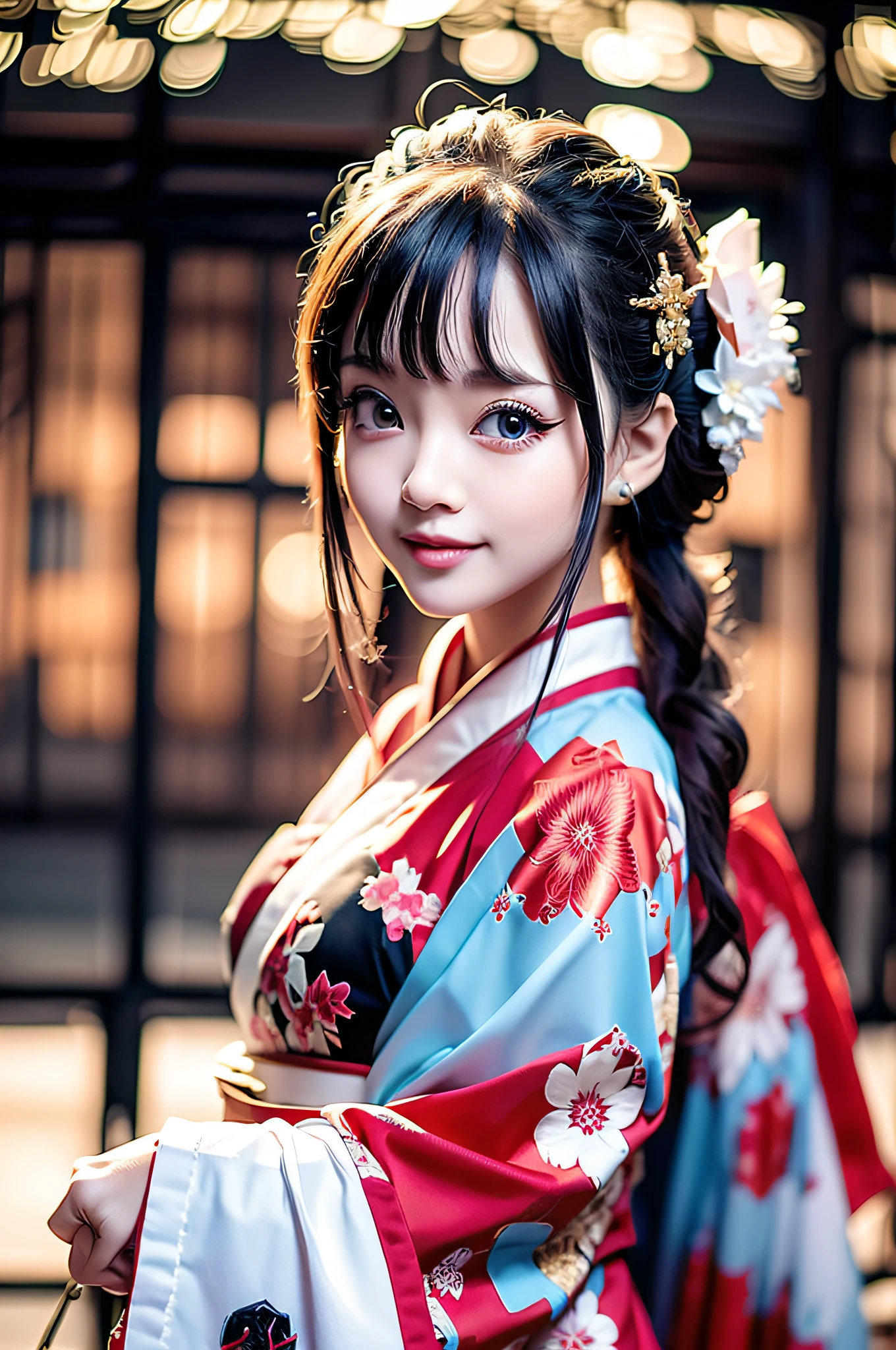 (Best Quality), Cute, Smile, 4K, Award-Winning (Realistic, 3D, 16K, Delicate, High Quality, Photo Quality, Realistic, Cute Woman, Japan, Kimono, --auto --s2