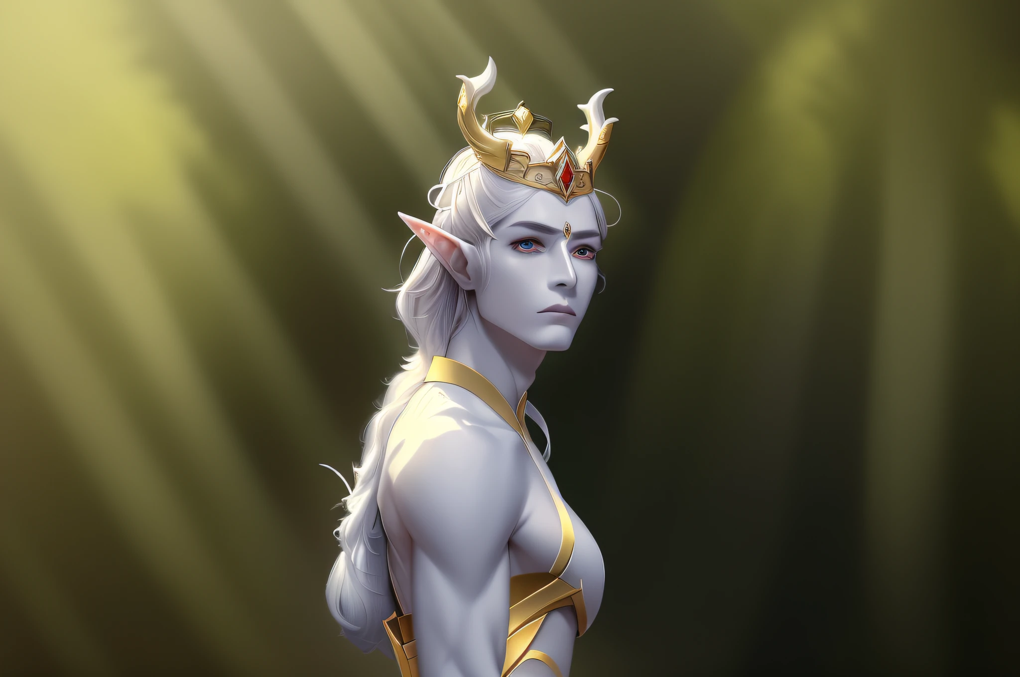 There is a woman with a crown on her head posing for a photo, suitable for the male demon with white horns, beautiful male elf, Hirase Jinyao, beautiful androgynous prince, fantasy character photo, elf male, portrait of slender elf man, portrait of male elf, delicate androgynous prince, Cai Xukun, fantasy male portrait, white hair