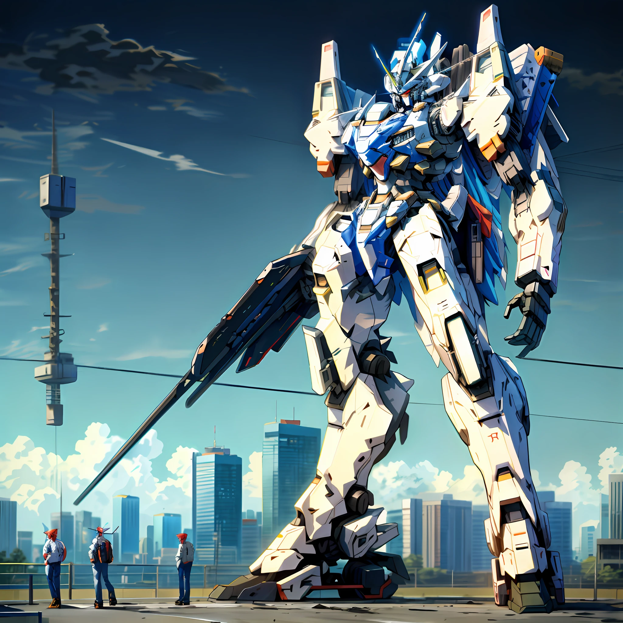 anime-style pictures of robots standing in front of the city, modern mecha anime, anime large mecha robots, mecha anime, giant anime mecha, cool mecha style, white mecha, modern sci-fi anime, mecha art, mecha aesthetic, big mecha
