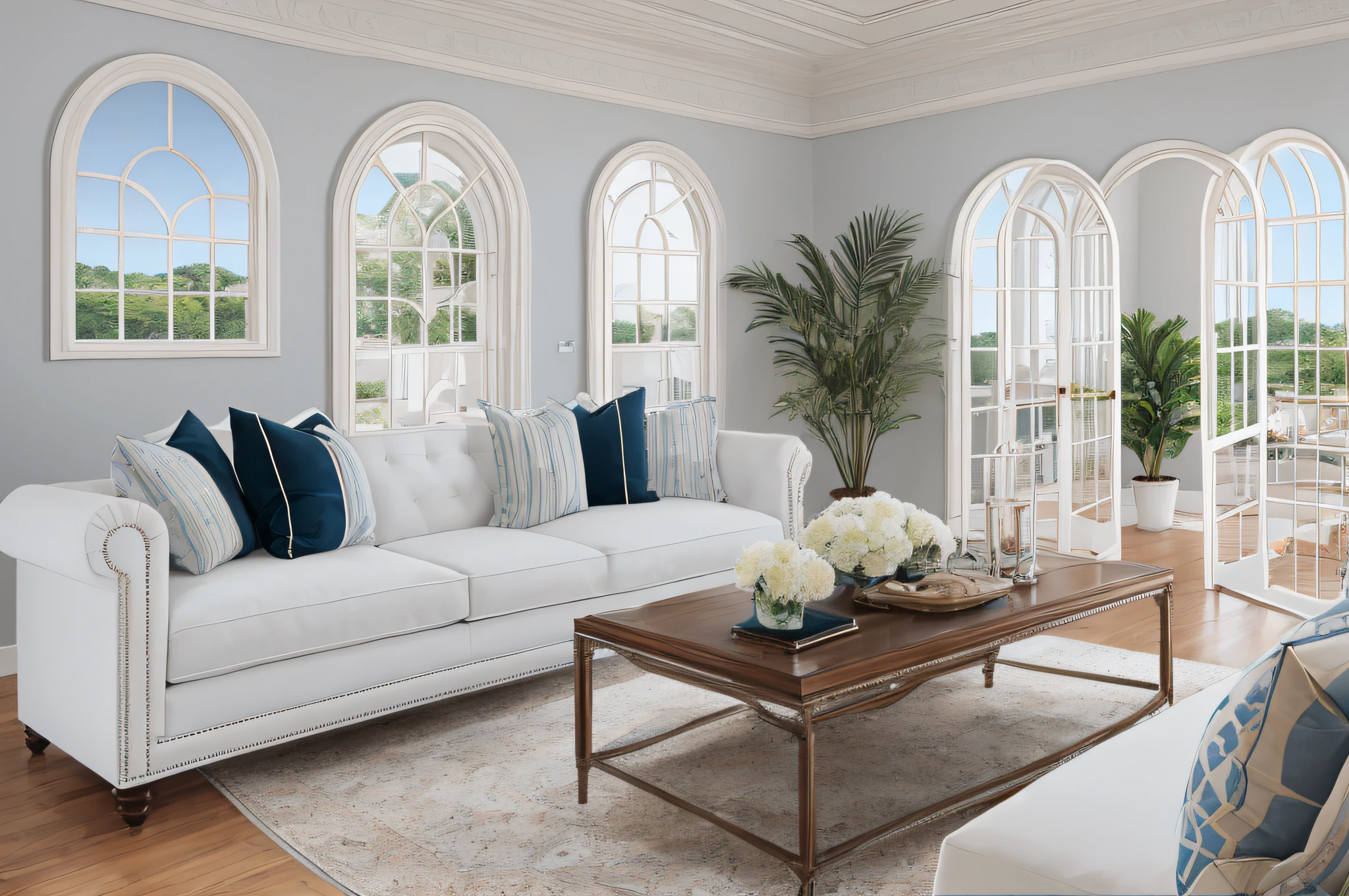 there is a room with a couch, a table, and a picture frame, white sweeping arches, interior white wall, all white render, white stone arches, with archways, interior of a living room, living room wall background, 80s interior with arched windows, interior background, arched doorway, an interior of room, arched ceiling --auto --s2