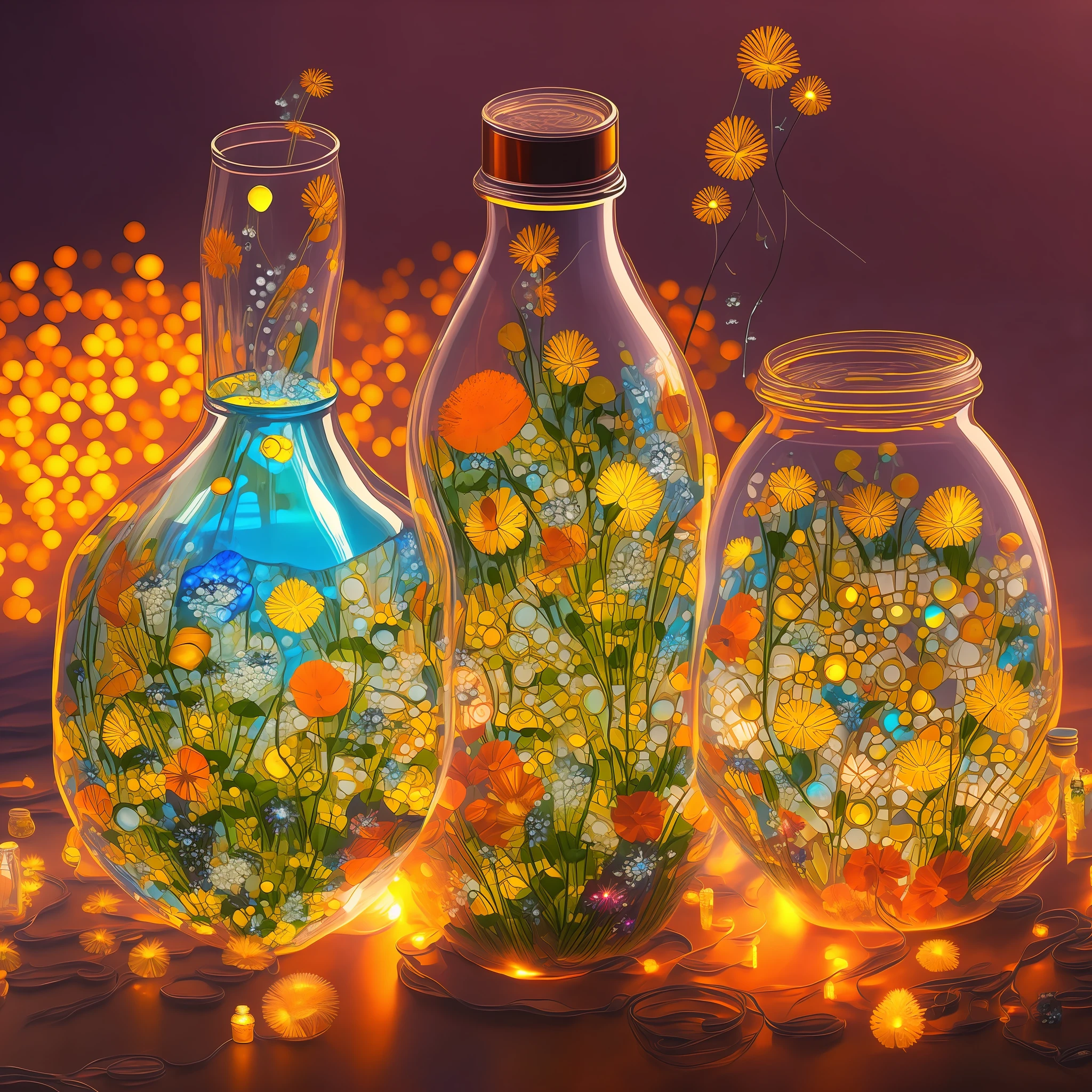Computer, Makoto ShinkaiExtensive landscape ultrasound photography (general view showing a glass glass, glass bottle, inside, dandelions), bottle, pews (detailed description of the bottle, dandelions), glass, (detailed description), inside the glass dew (ultradetail), yellow dandelion (detailed), dandelion field (detailed), bottle, reflection of dawn (1:3), fireflies (1:3), (ultradetailed description of appearance), bottle, candle (crystals: 1,2), BREAK production art, (cold Light Source:1.2), (Firefly:1.2),Orange, Yellow, Fire Particles, Colors, Intricate Details, Volumetric Lighting, Realistic Fantasy BREAK (Masterpiece:1.2), (Best Quality), 4k, Ultra Detailed, (Dynamic Composition: 1.4), High Detailed, Colorful Details, (Gloomy Colors: 1.2), (Luminous Lighting, Atmospheric Lighting), Warm, Light, Magical, (Solo: 1.2) --auto --s2