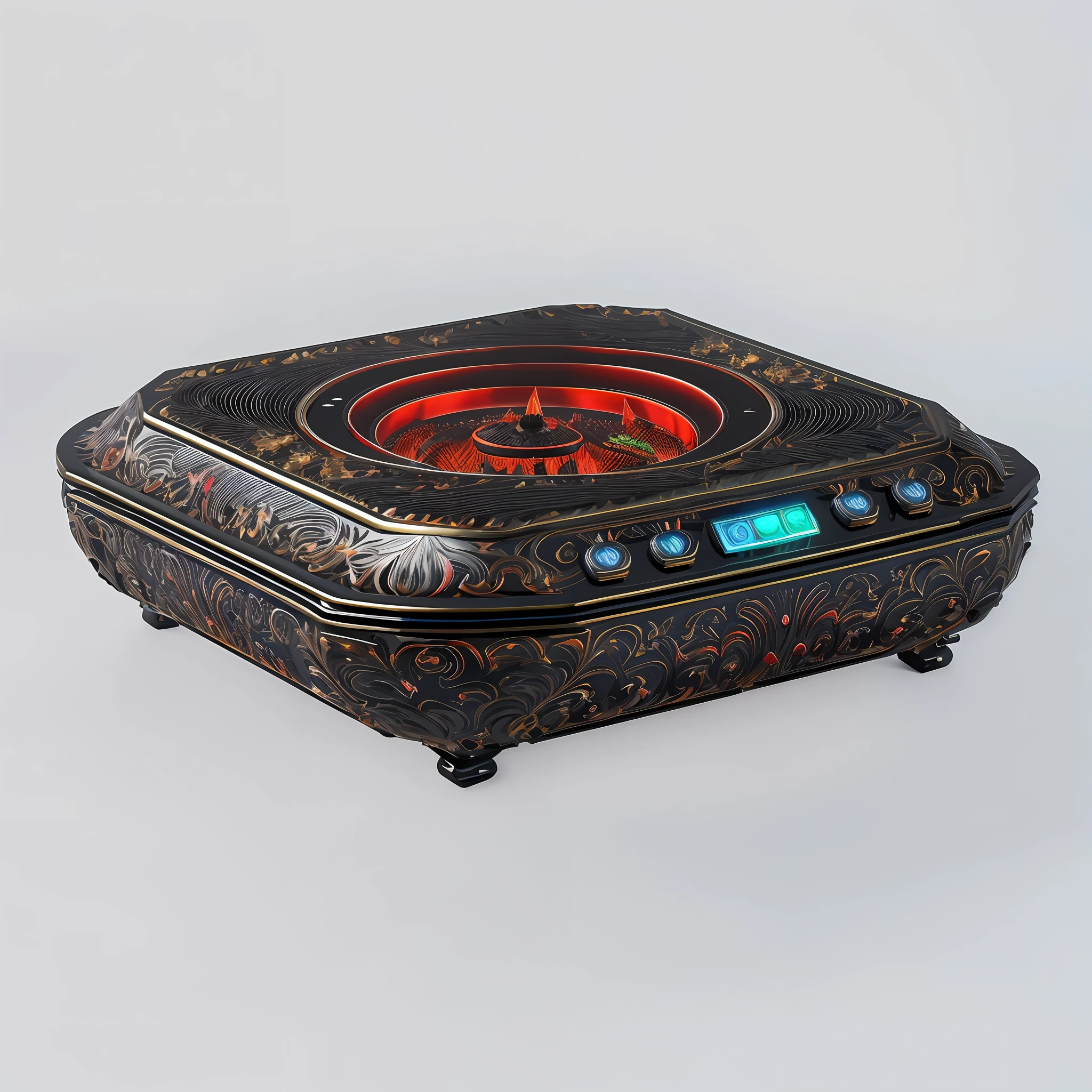 Close up of red electron stove, pot, full body, Zido, technology, product image, full body, full body, VTM, ultra view view, high-tech, premium, rhythm, vibrant and dynamic, ultra hd, high-end, bangalore, digital art h 9 6 0, sculptural, hsl