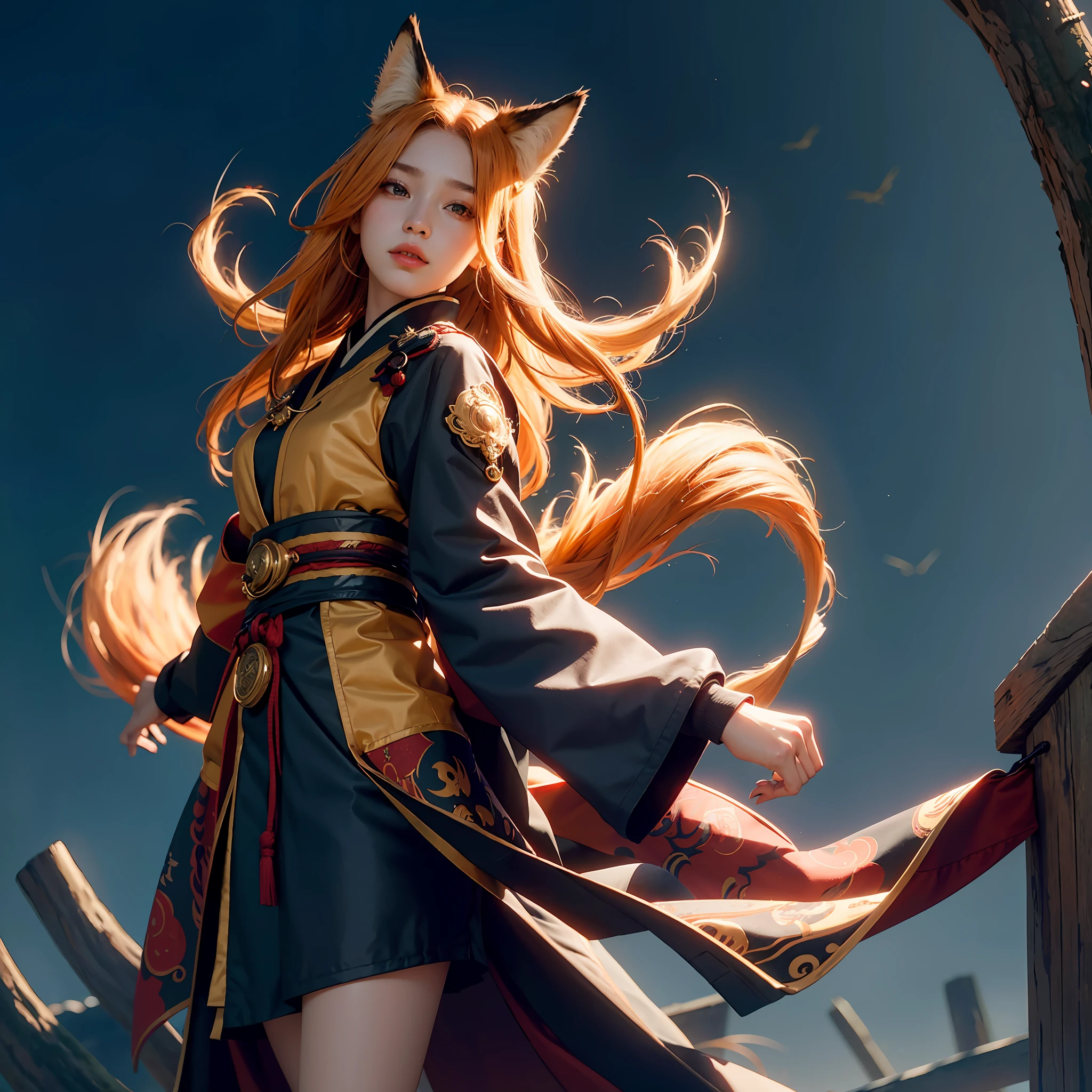 1girl,solo,
official art, unity 8k wallpaper, ultra detailed, beautiful and aesthetic, beautiful, masterpiece, best quality,
Kitsune witch, fox mask, haori jacket, foxfire spell, fox familiar, transformation,
