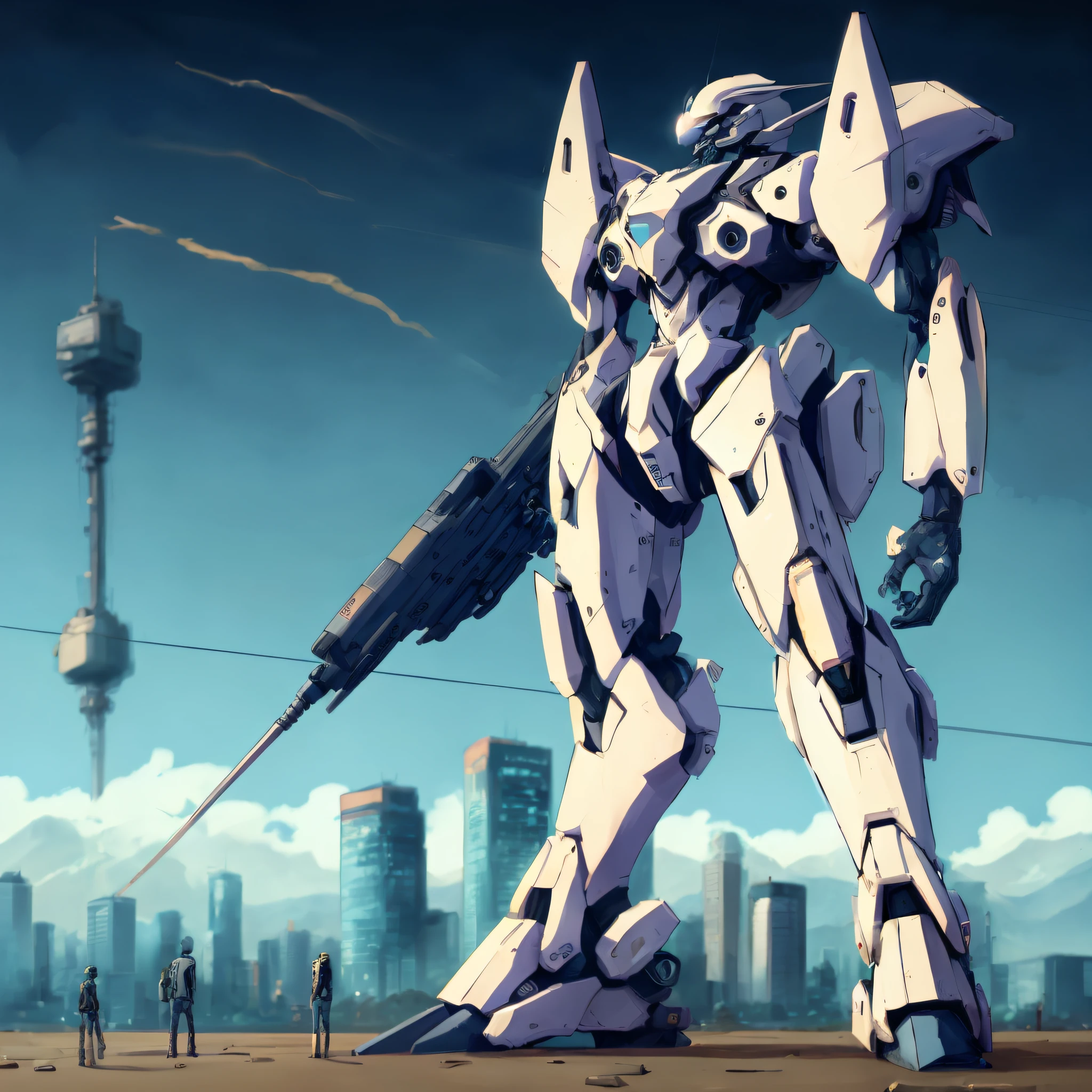 anime-style pictures of robots standing in front of the city, modern mecha anime, anime large mecha robots, mecha anime, giant anime mecha, cool mecha style, white mecha, modern sci-fi anime, mecha art, mecha aesthetic, big mecha