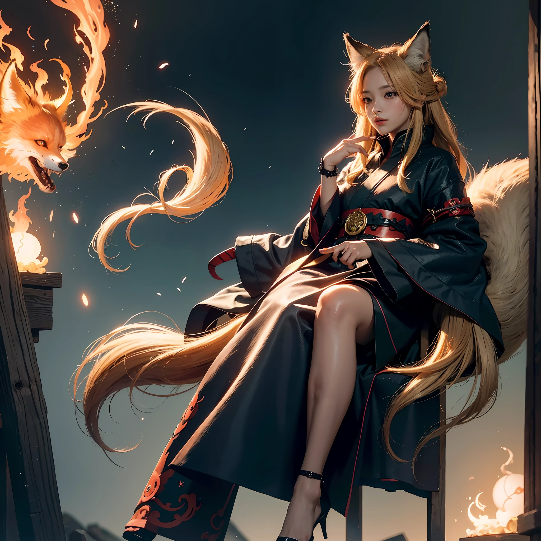 1girl,solo,
official art, unity 8k wallpaper, ultra detailed, beautiful and aesthetic, beautiful, masterpiece, best quality,
Kitsune witch, fox mask, haori jacket, foxfire spell, fox familiar, transformation,