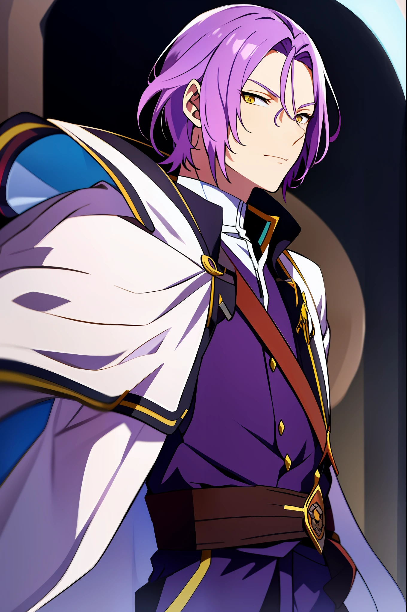 JuliusJuukulius, 1boy, standing,  purple_hair, yellow eyes, male focus, solo,