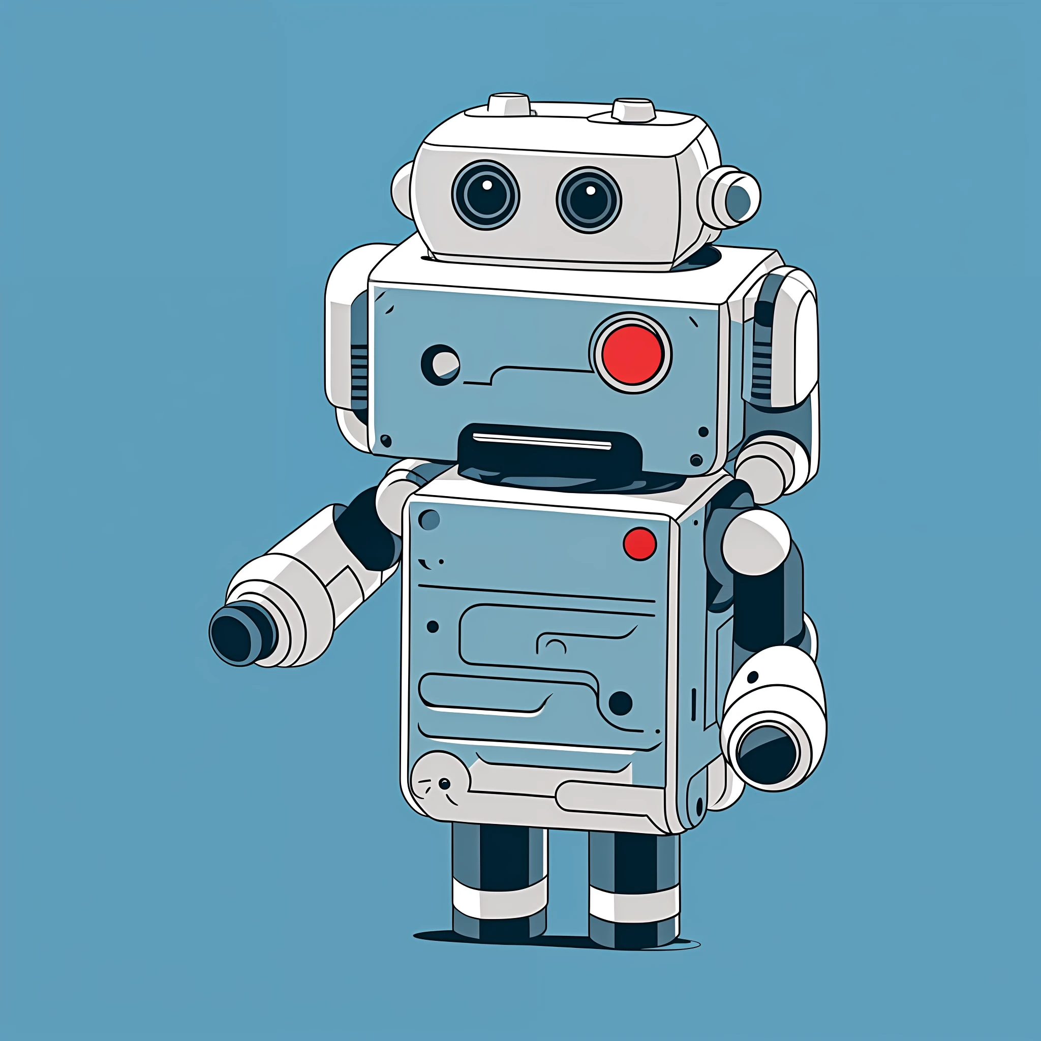 90s Warner Animation style small robot, flat animation, simple clear lines, minimalism, vector art, stylized, Ghibli, flat monochrome drawing, digital art, concept art, illustration --auto --s2