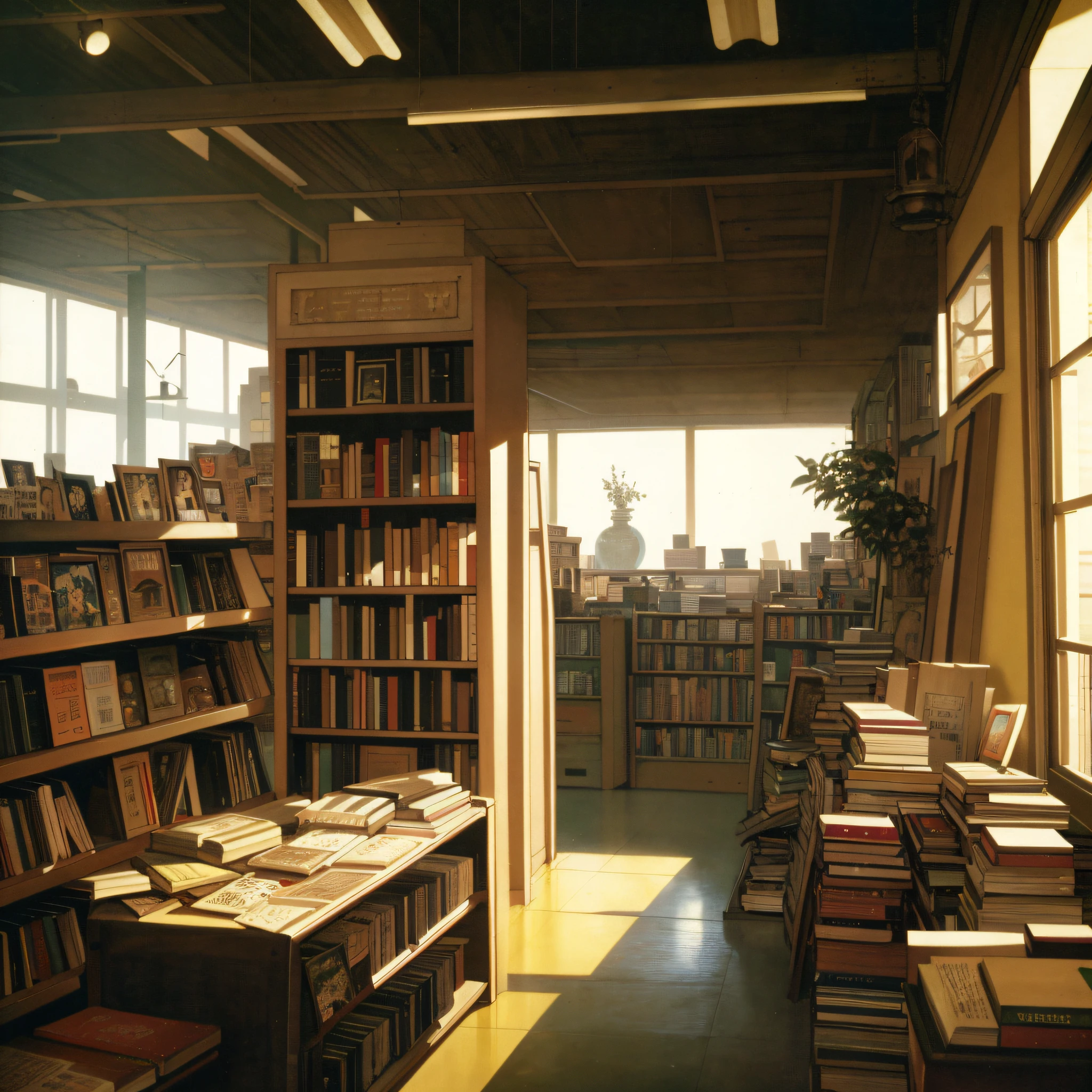 indoors, vintage, book_store, retro, 1996, interior, idyllic, sublime, absurdres, hyper-realism, textured, maximum_detail, dslr