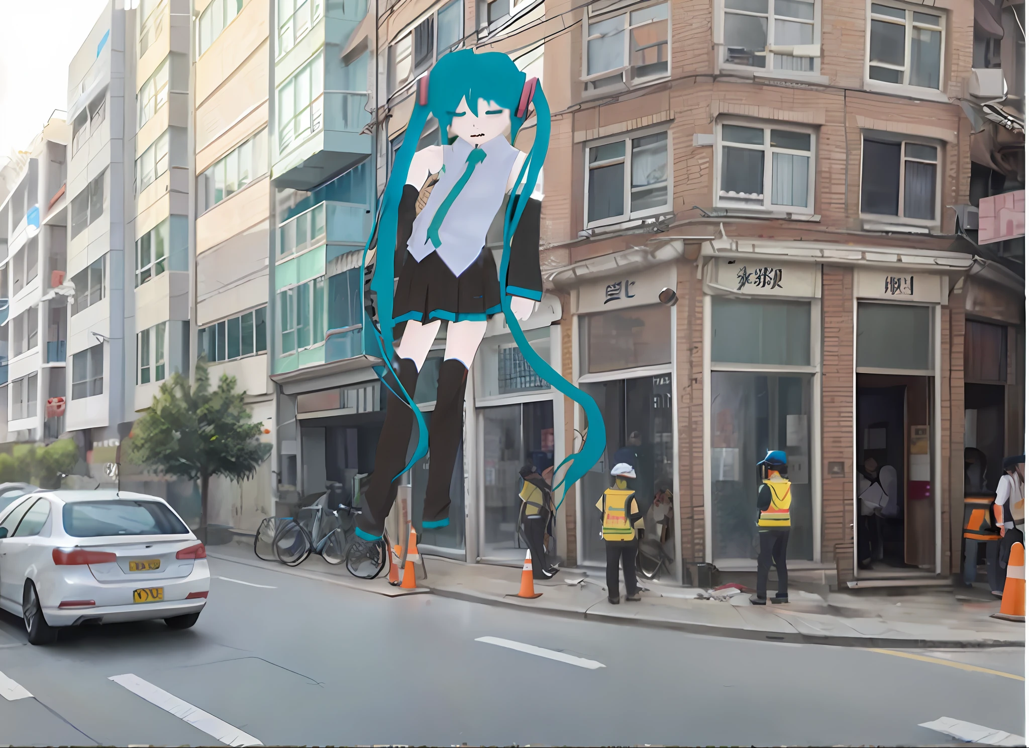 Hatsune Miku, Tokyo Anime Scene, 2D Art, 2D Art, City Streets, Anime CGI Style, Realistic Anime 3D Style,