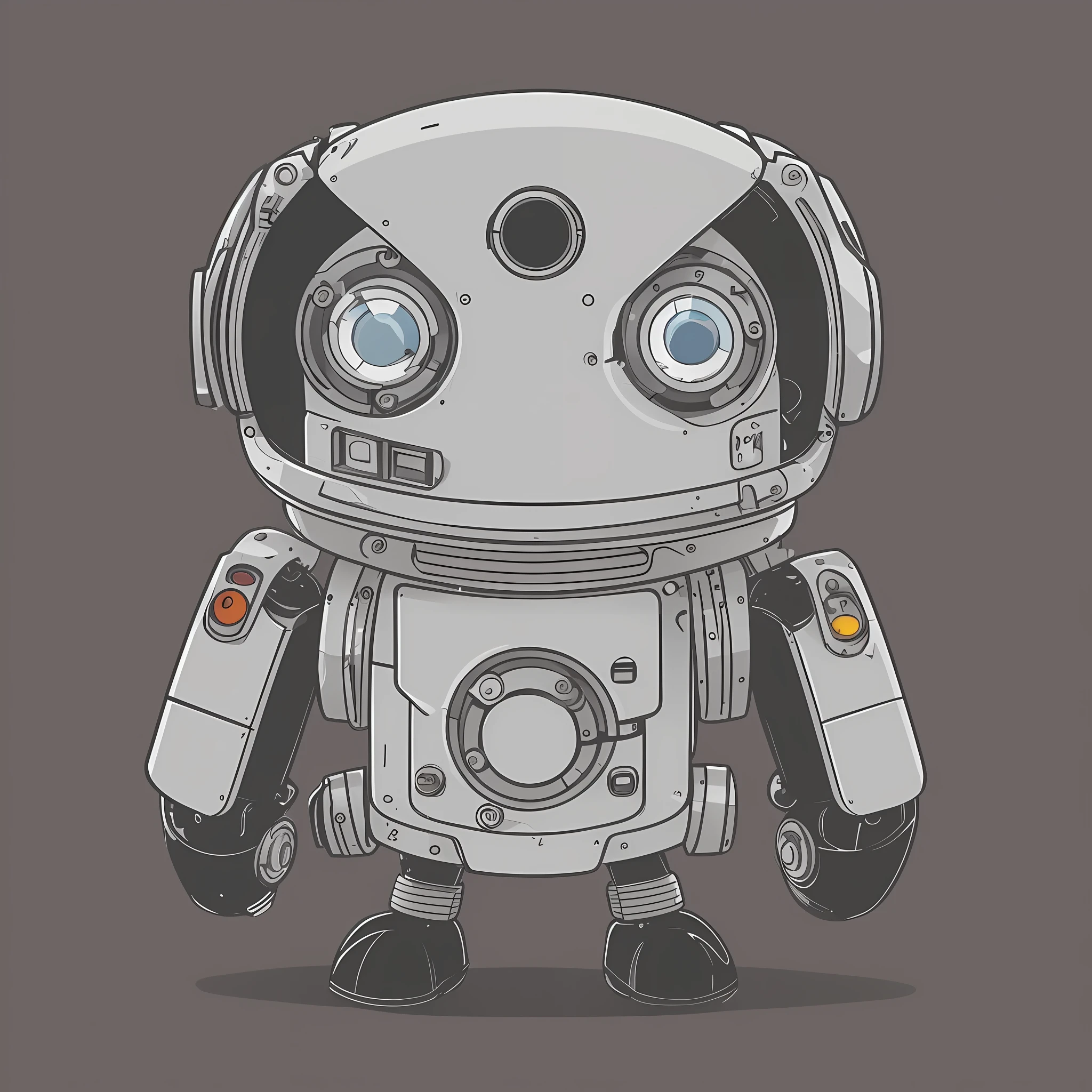 90s Warner Animation style small robot, flat animation, simple and clear lines, several colors, with local details of parts, minimalism, vector art, stylized, Ghibli, flat monochrome drawing, digital art, concept art, illustration --auto --s2