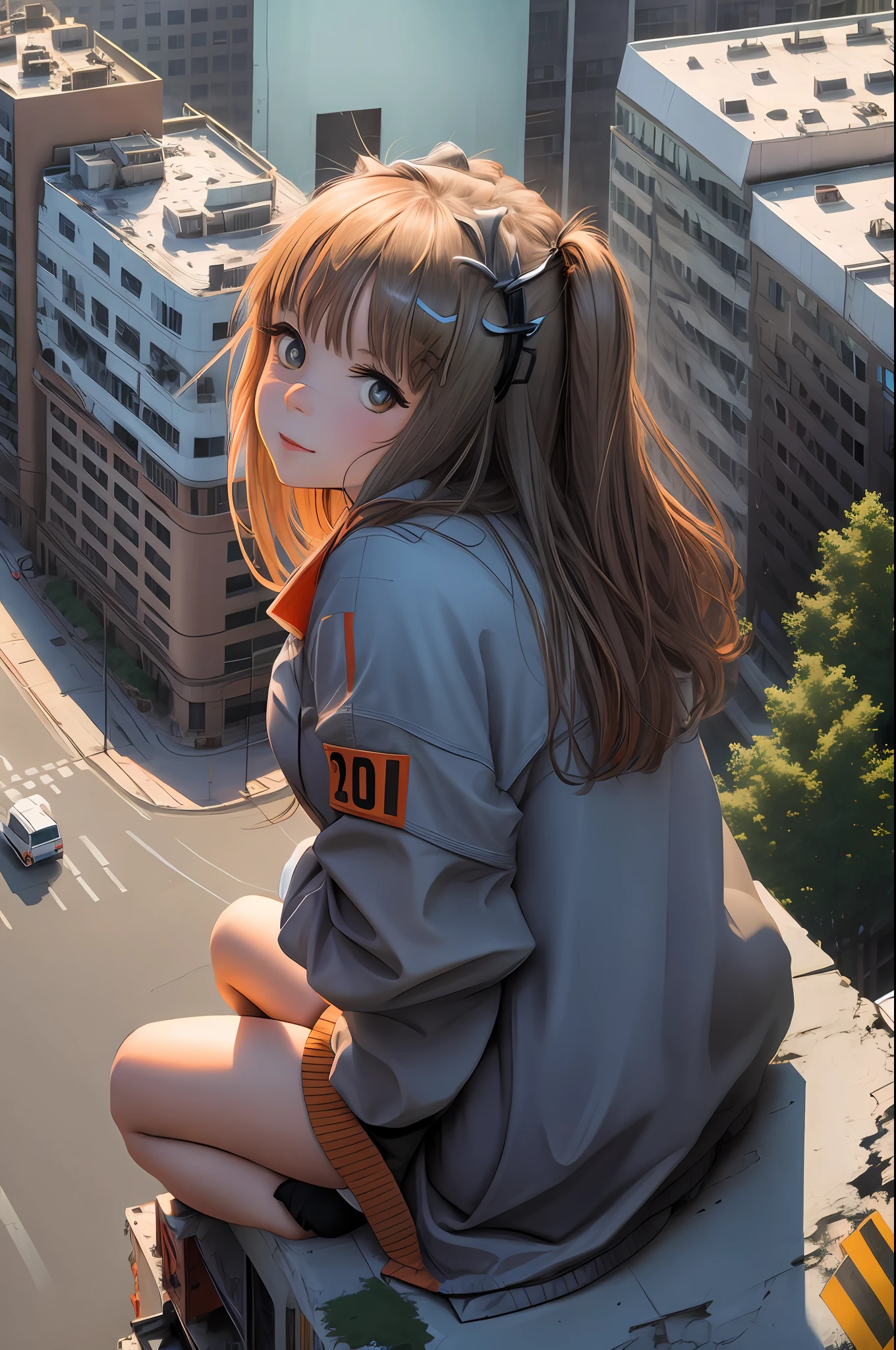 Huge maiden sitting on the building where the building is crushed JK