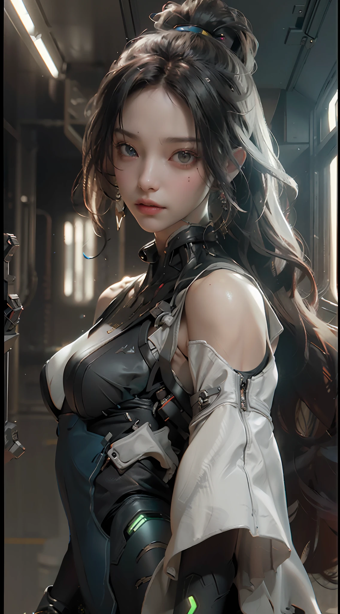 ((Best Quality)), (Masterpiece)), (Details:1.4), 3D, Beautiful Cyberpunk Woman Image,HDR (High Dynamic Range),Ray Tracing,NVIDIA RTX,Super Resolution,Unreal 5,Subsurface Scattering,PBR Texturing,Post-Processing,Anisotropic Filtering,Depth of Field,Maximum Clarity and Sharpness, Multilayer Textures, Albedo and Specular Maps, Surface Shading, Accurate Simulation of Light-Material Interactions, Perfect Proportions, Octane Rendering, Two-Tone Lighting, Wide Aperture, Low ISO, White Balance, Rule of Thirds, 8K RAW, Nipples, Tattered