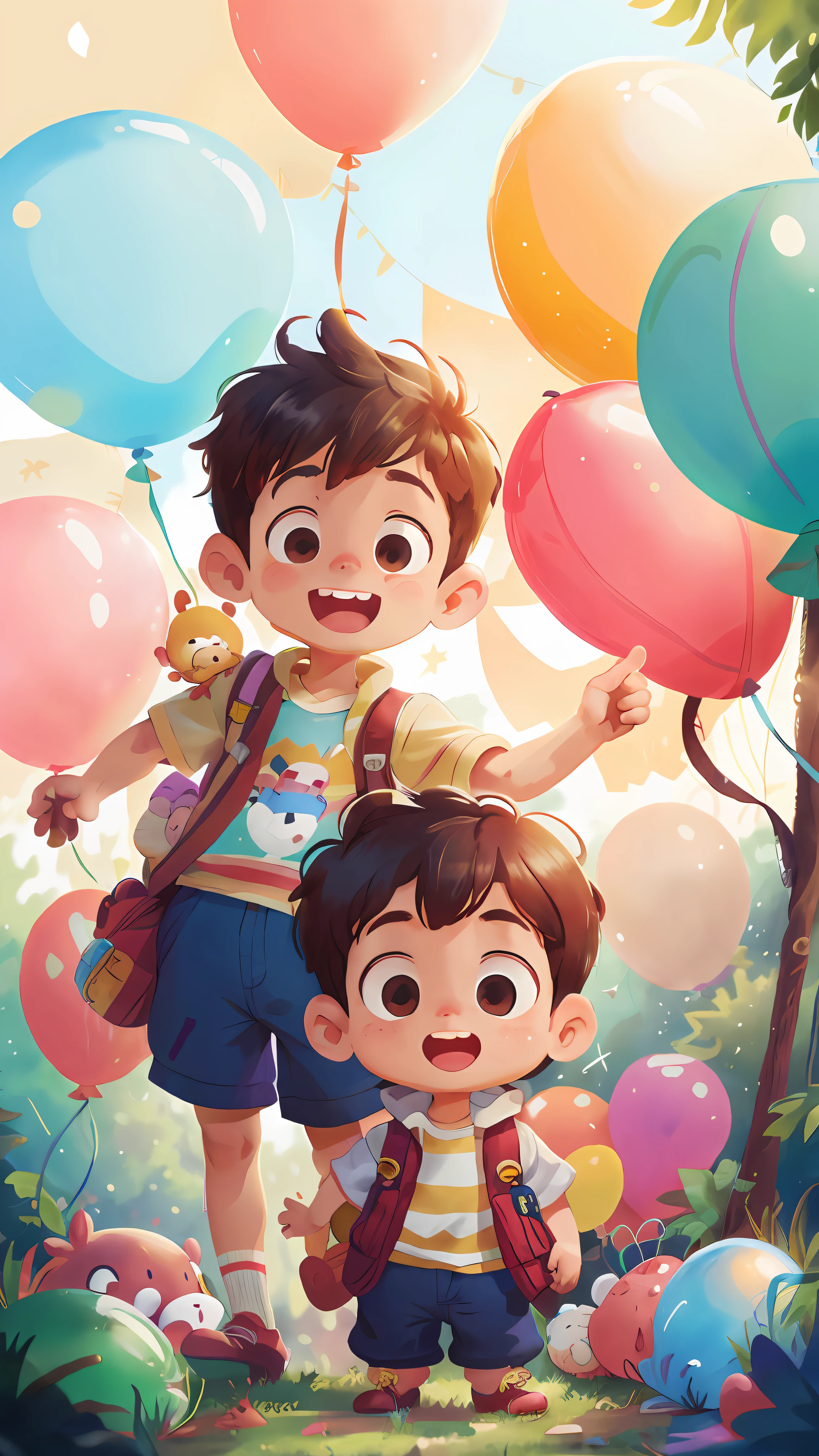 A boy, zoo, many balloons, happy, happy, perfect quality, clear focus (clutter - home: 0.8), (masterpiece: 1.2) (realistic: 1.2) (bokeh) (best quality) (detailed skin: 1.3) (intricate details) (8K) (detail eyes) (sharp focus), (happy)
