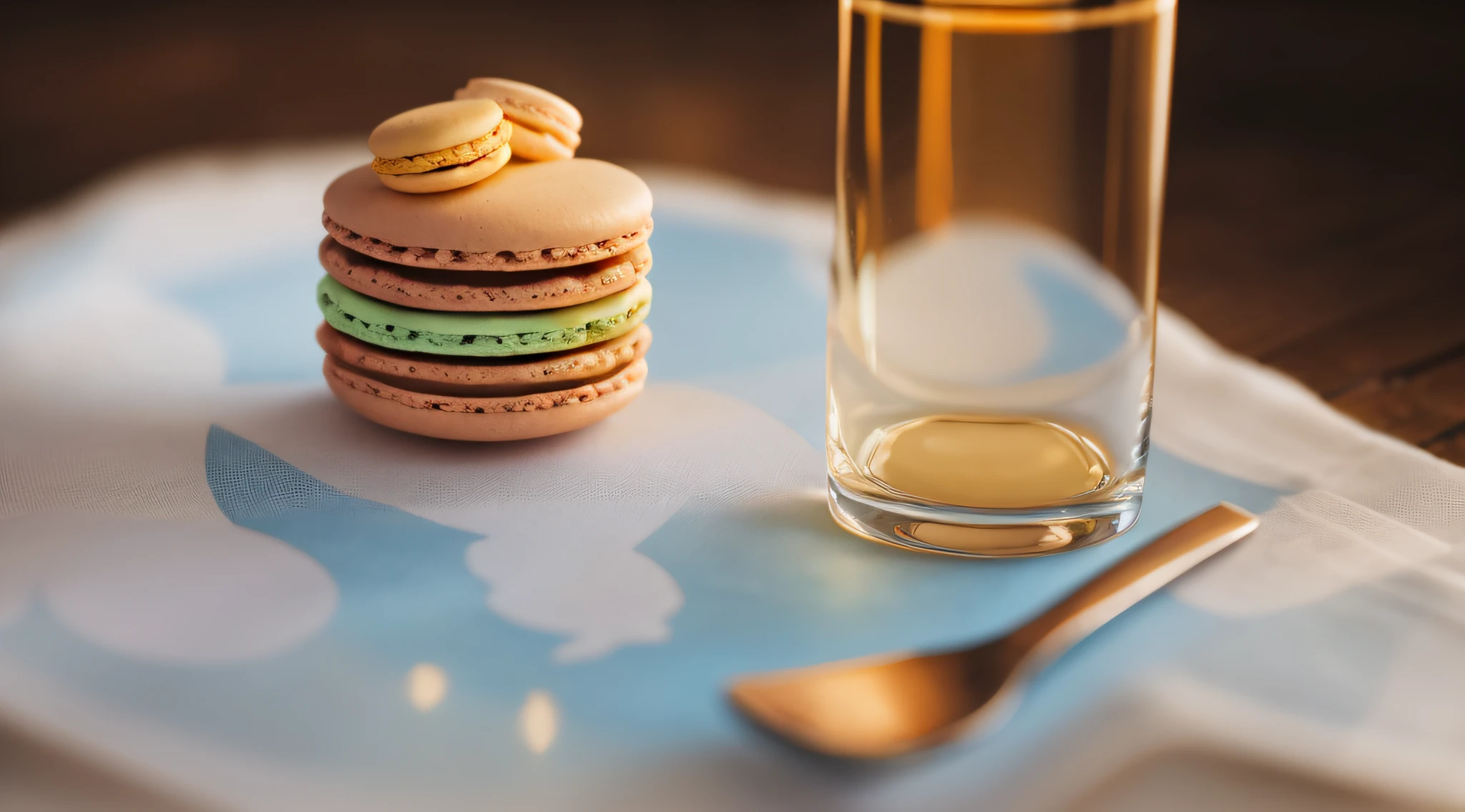 Macaron close-up Food close-up Macaron on white table by artgerm, by Liang Xing, by WLOP embellish2 Phtography, HDR RAW photo, 8K, highres, absurdres, Kodak Portra 400, grain film Bokeh, lens flare, vibrant color blurry background (best quality) masterpiece photorealistic photography, (low-key photo: 1.2), detail, 8K vivid colors